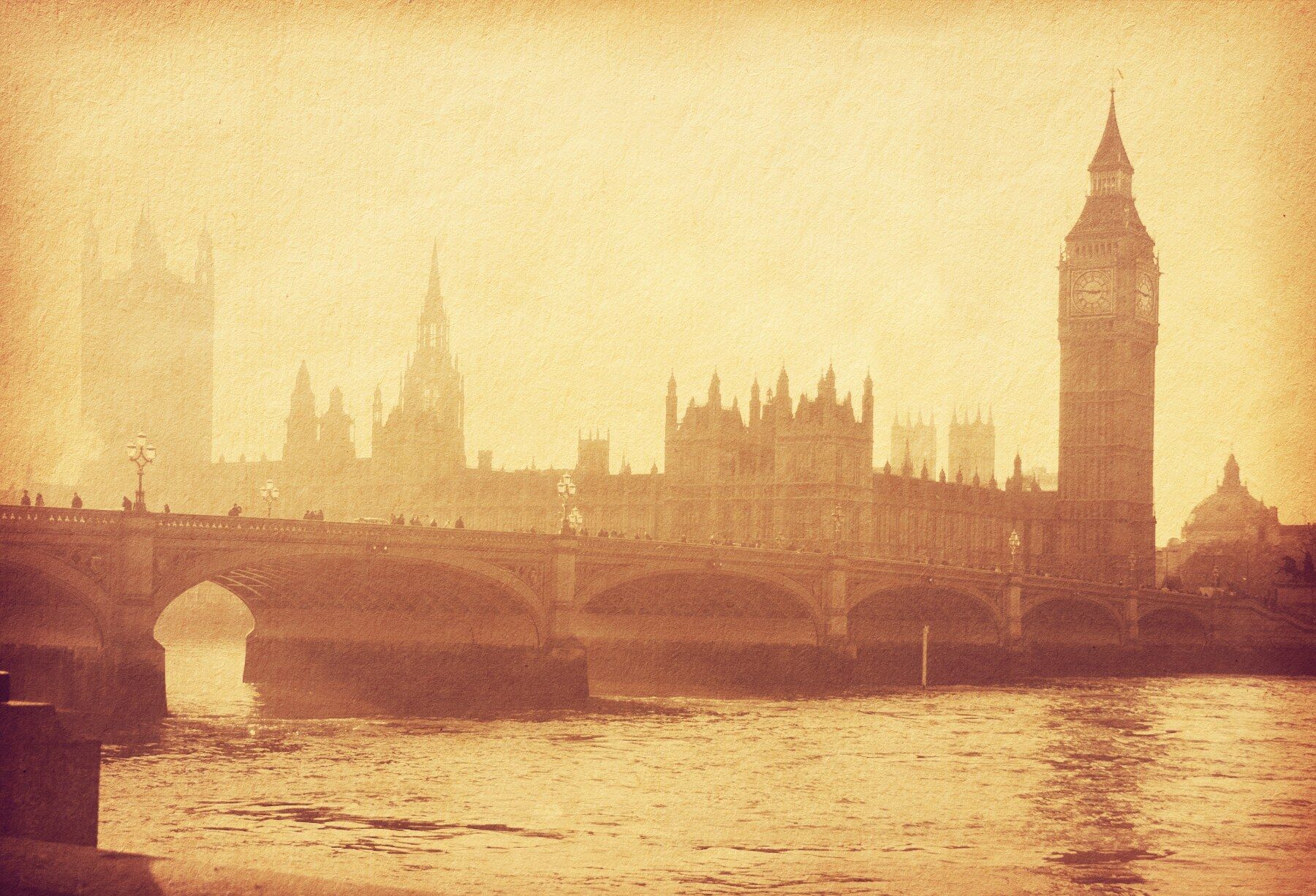 An old, sepia toned picture of London