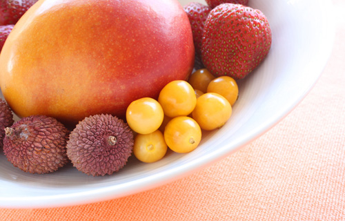 fruits, mango, litchies, strawberries