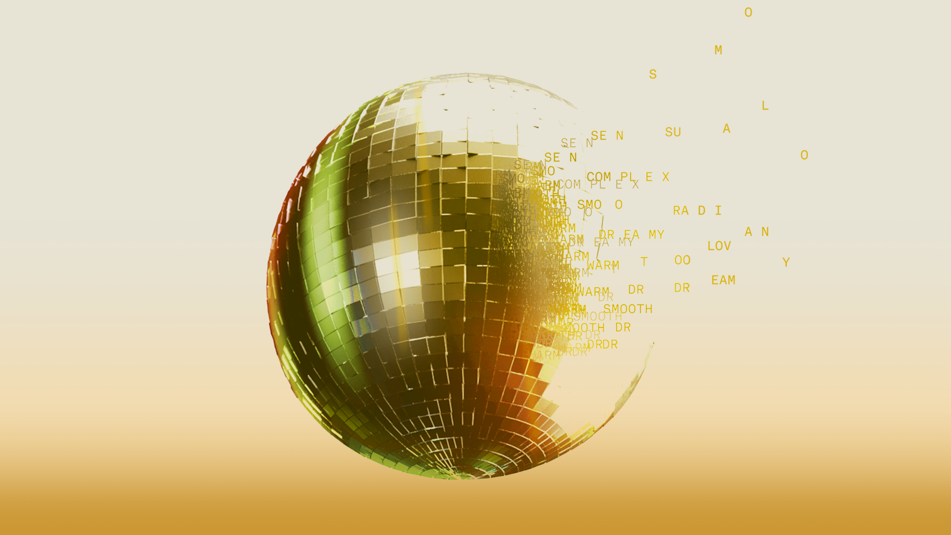 A disco ball transforming into scent-related words