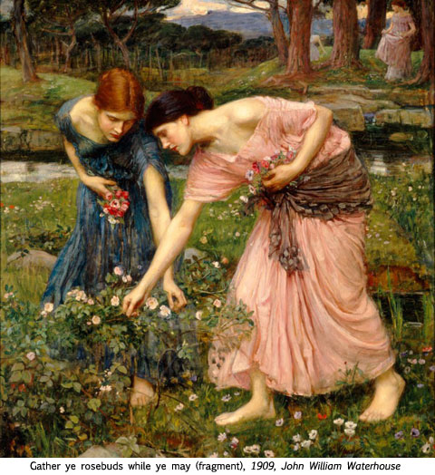 prerafaelitský obraz Waterhouse žen sbírajících růže