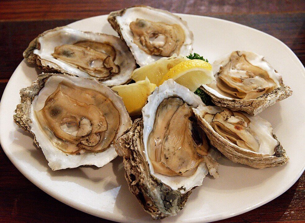 six oysters with lemon