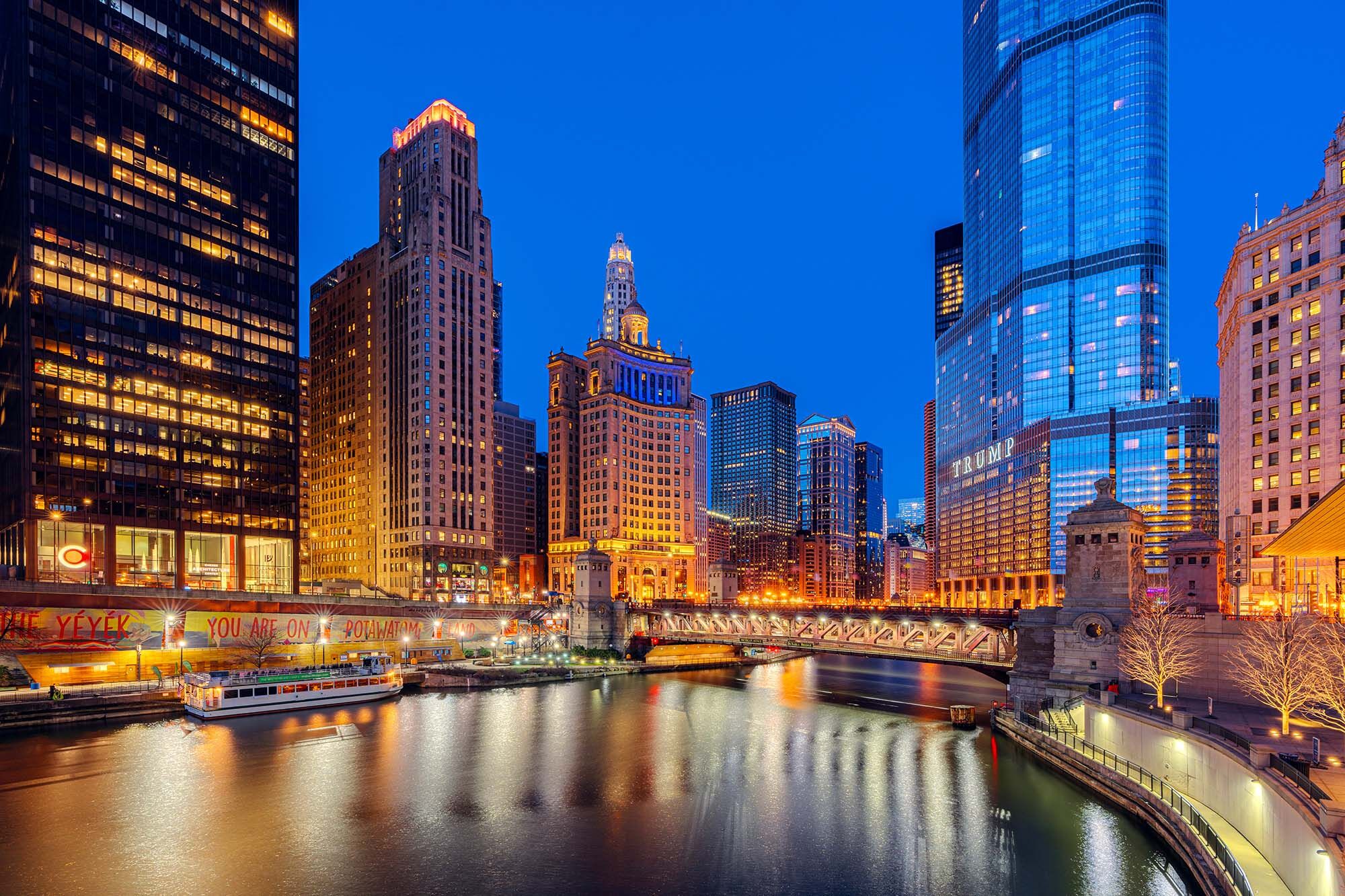 View of Chicago at night.