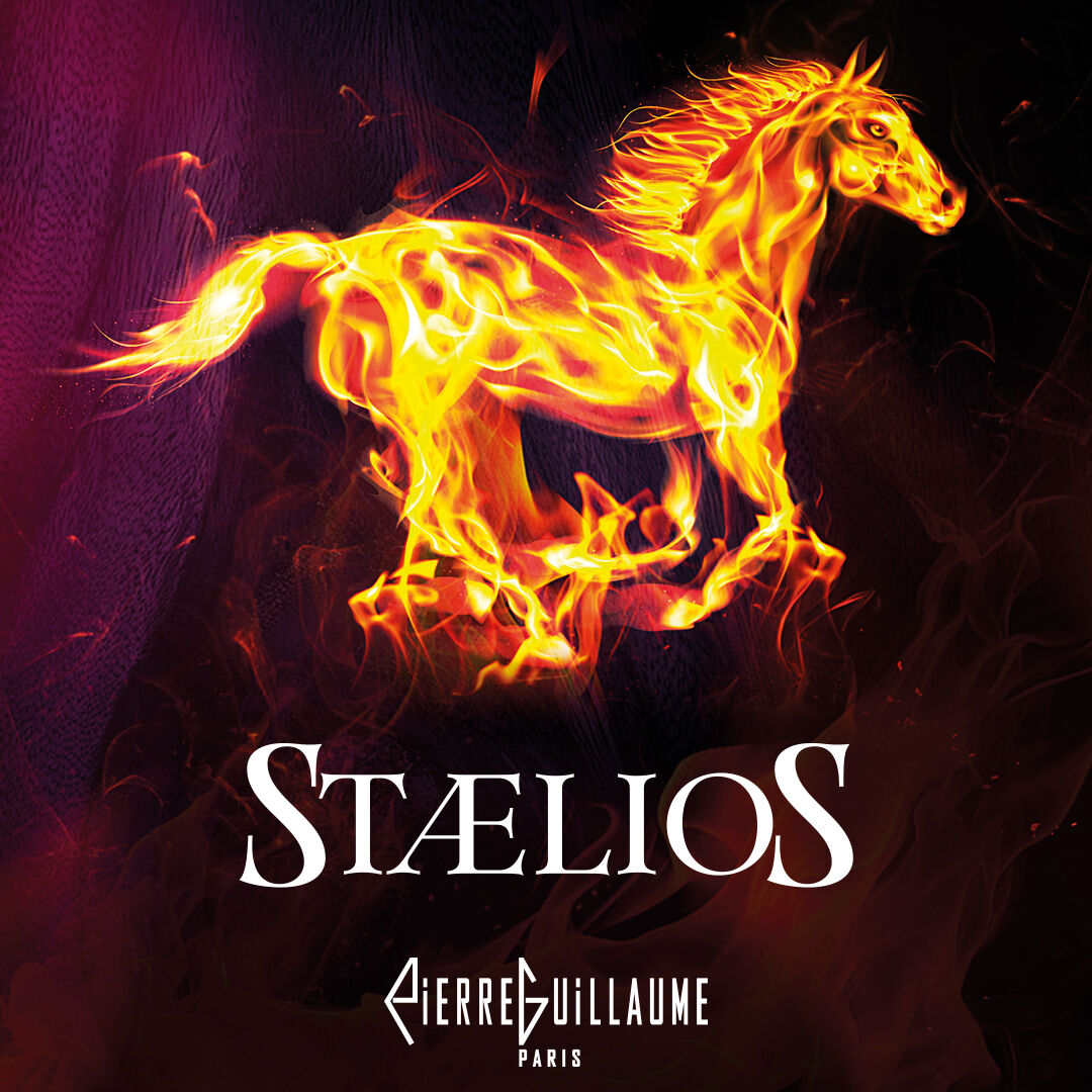 A horse made of flames to signify the scent Staelios from Pierre Guillaume