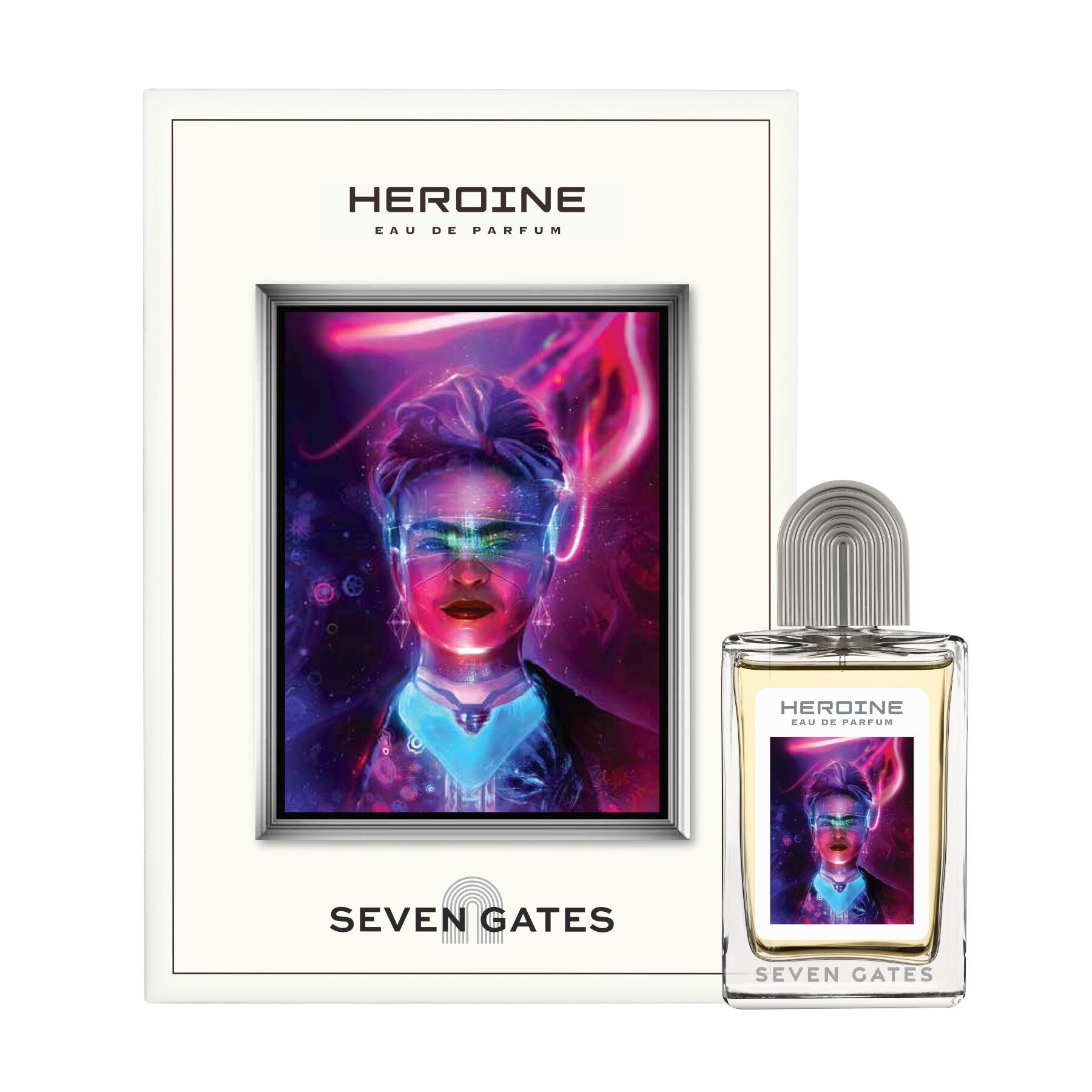 The packaging and a bottle of Heroine by Seven Gates