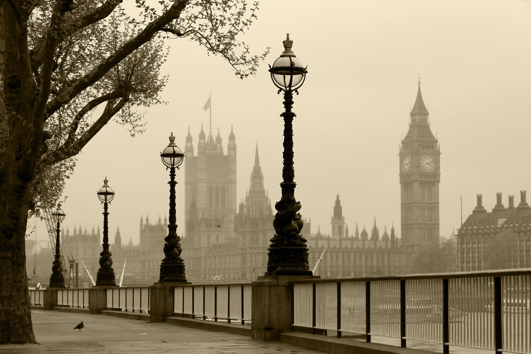 A street alongside the Thames in London in an old photograph