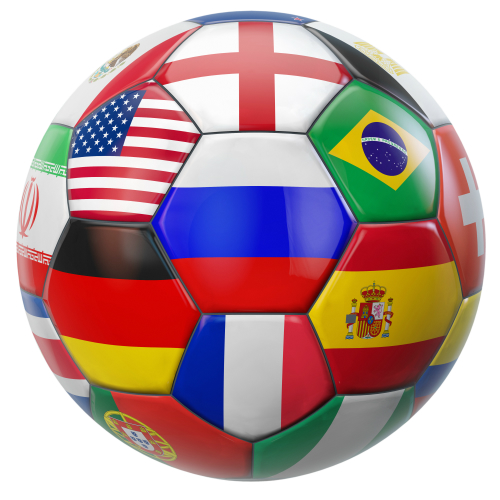 Soccer ball with flags of different countries