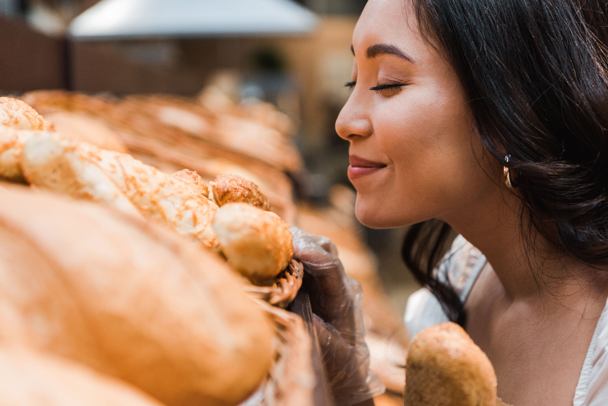 Smelling fresh bread