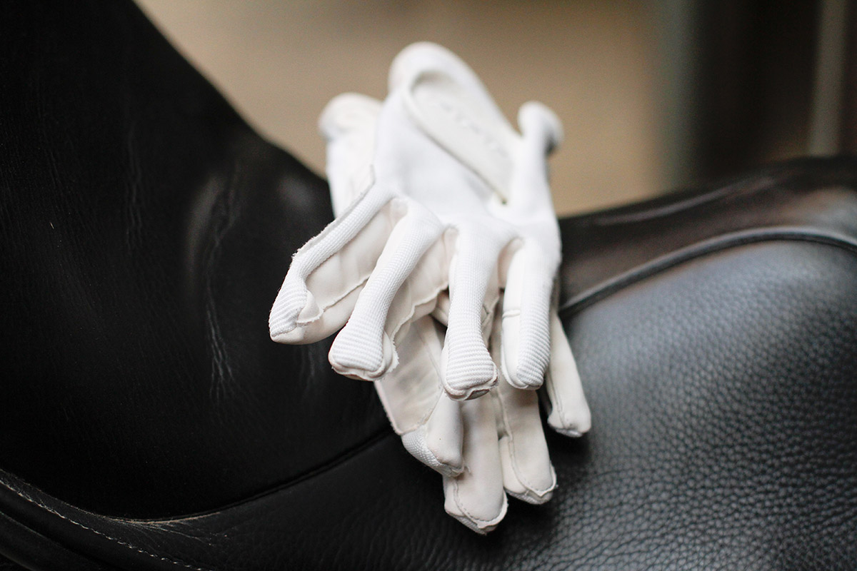 riding saddle and gloves