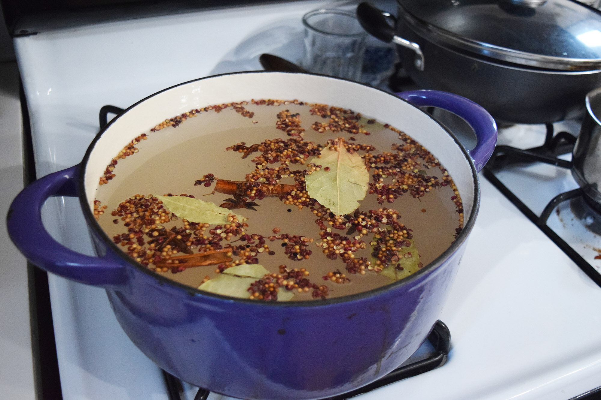Spices in the brine on the stove.