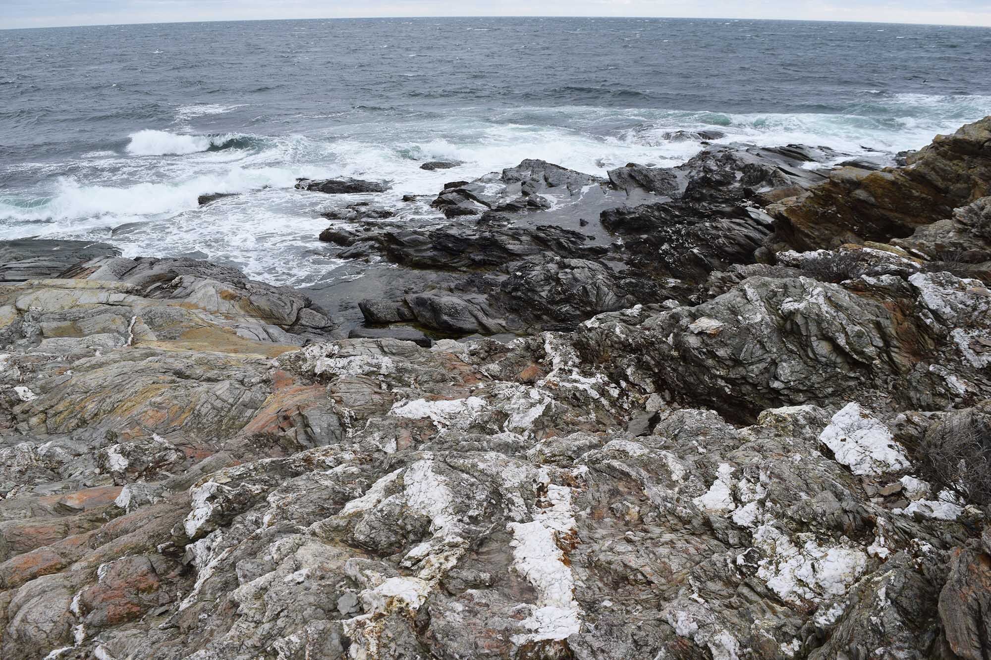 Rocks and sea at Beaver Tail island, Narragansett Bay, Rhode Island.