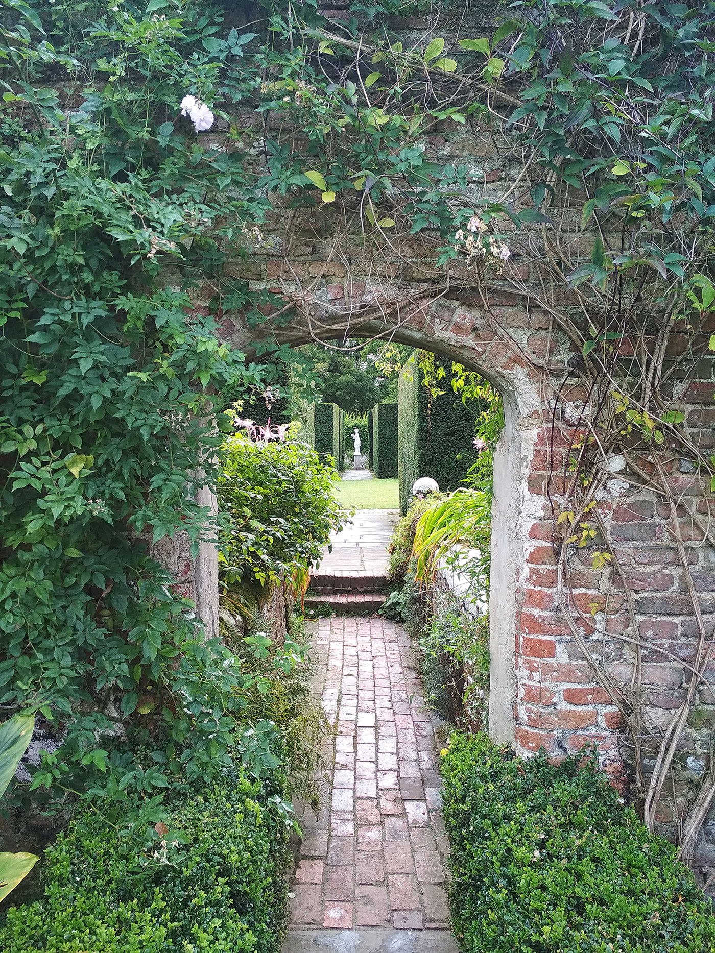 garden path leading to building in the countryside
