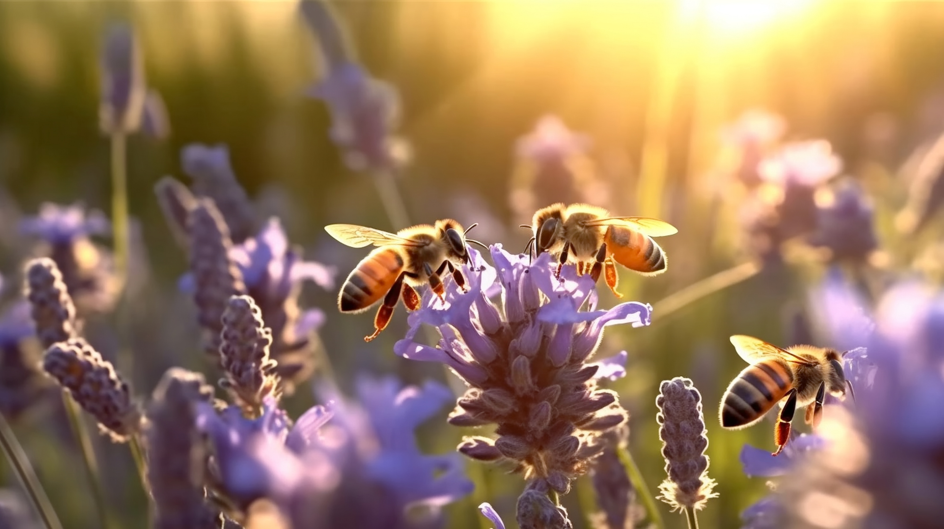 bees flying from flower to flower in lavender field