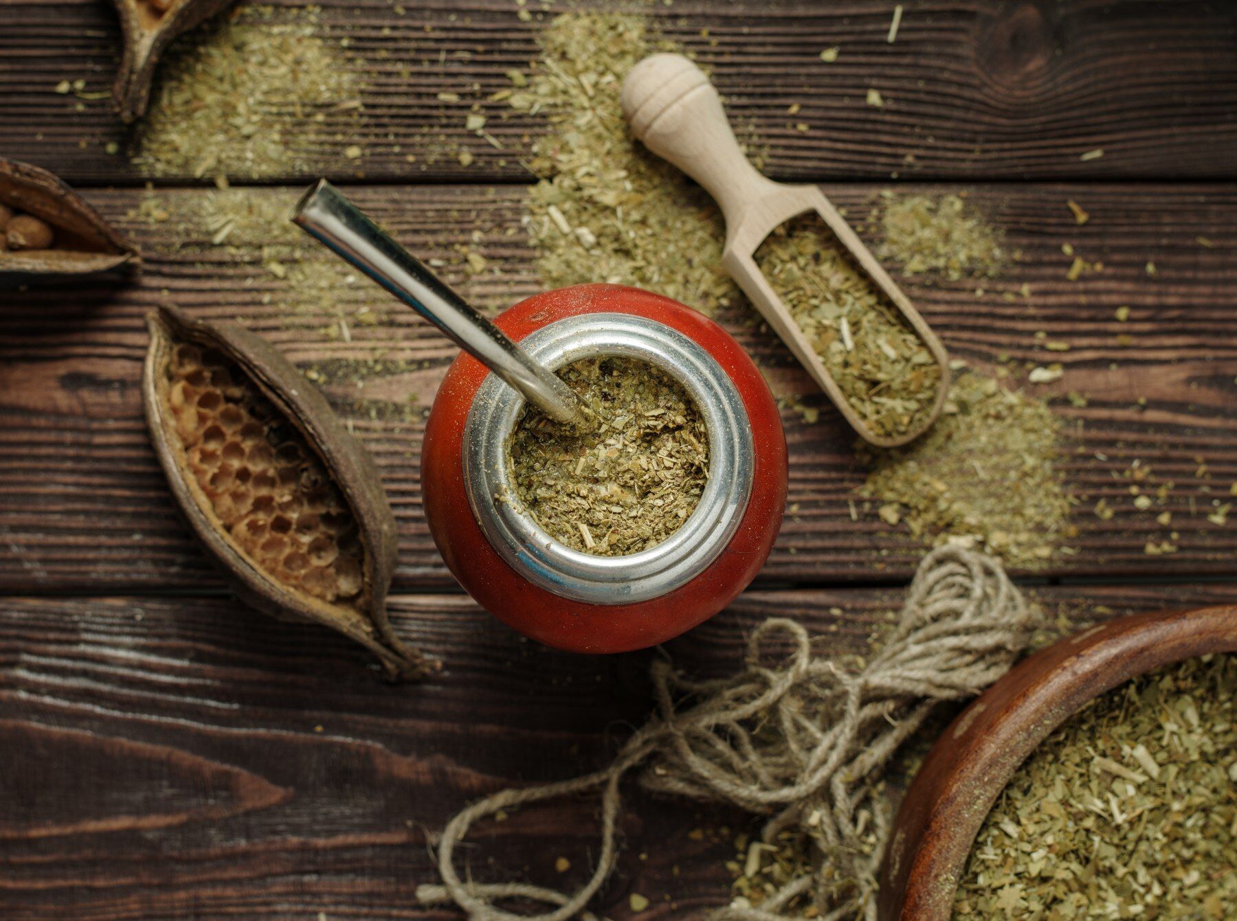 Yerba mate tea in a pot