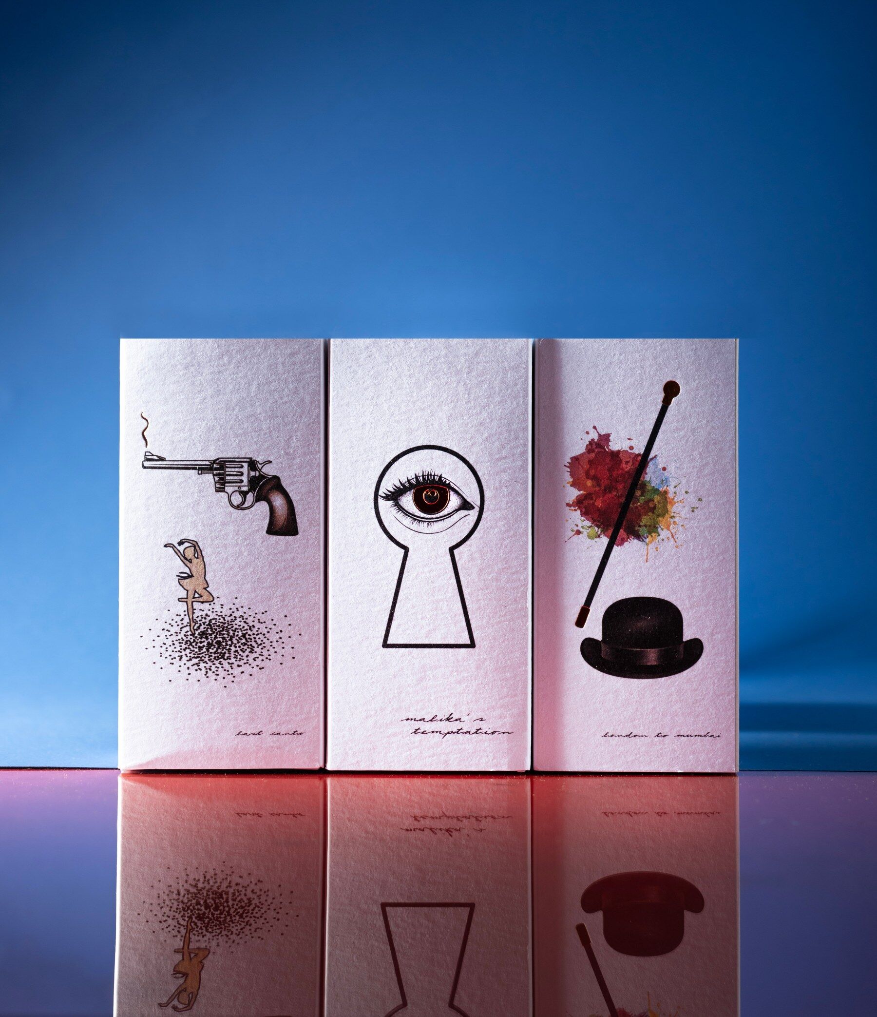 Ideo perfumes against a blue background