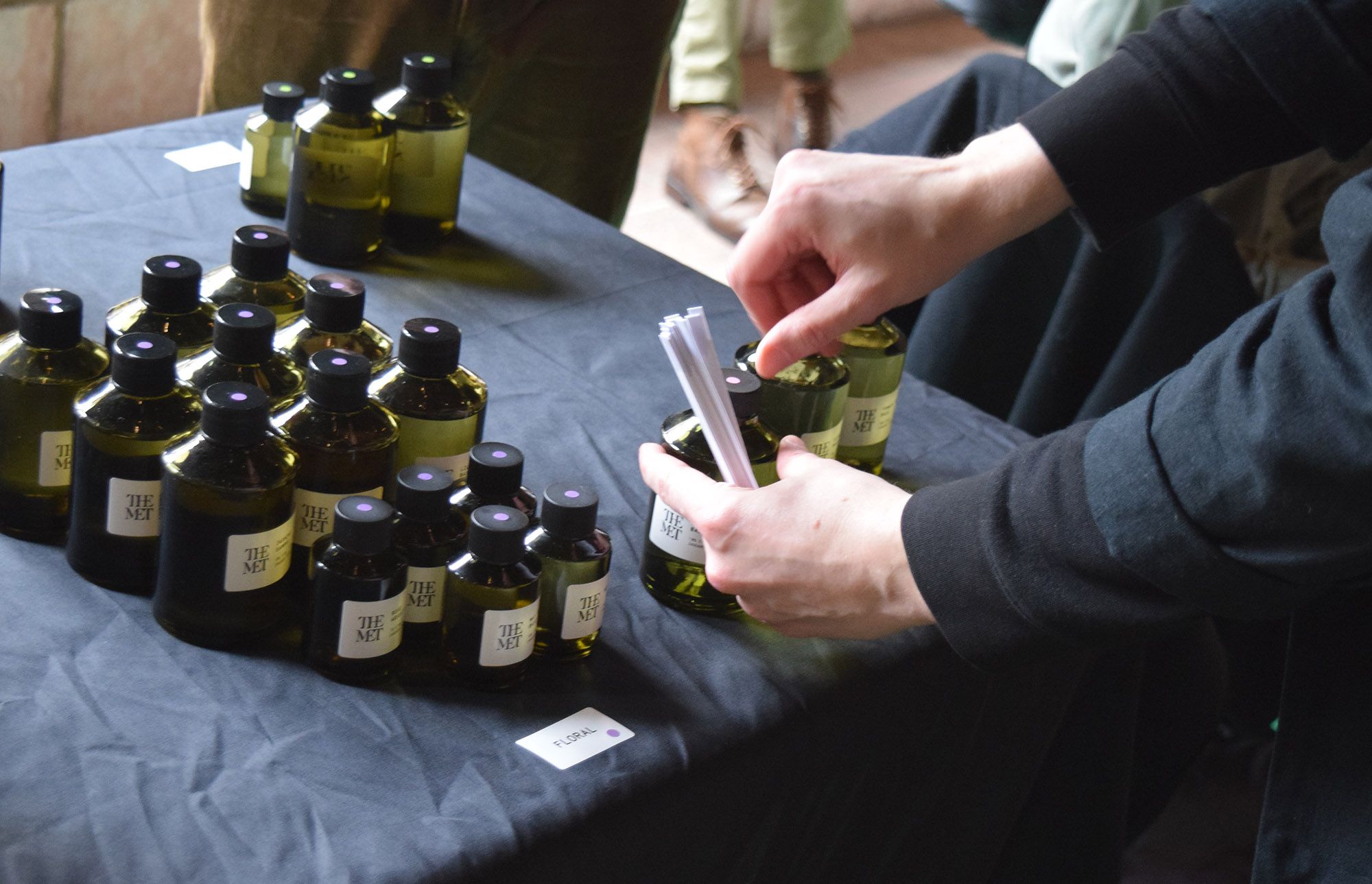 Bottles of oils at the Met Cloisters Perfume Event.