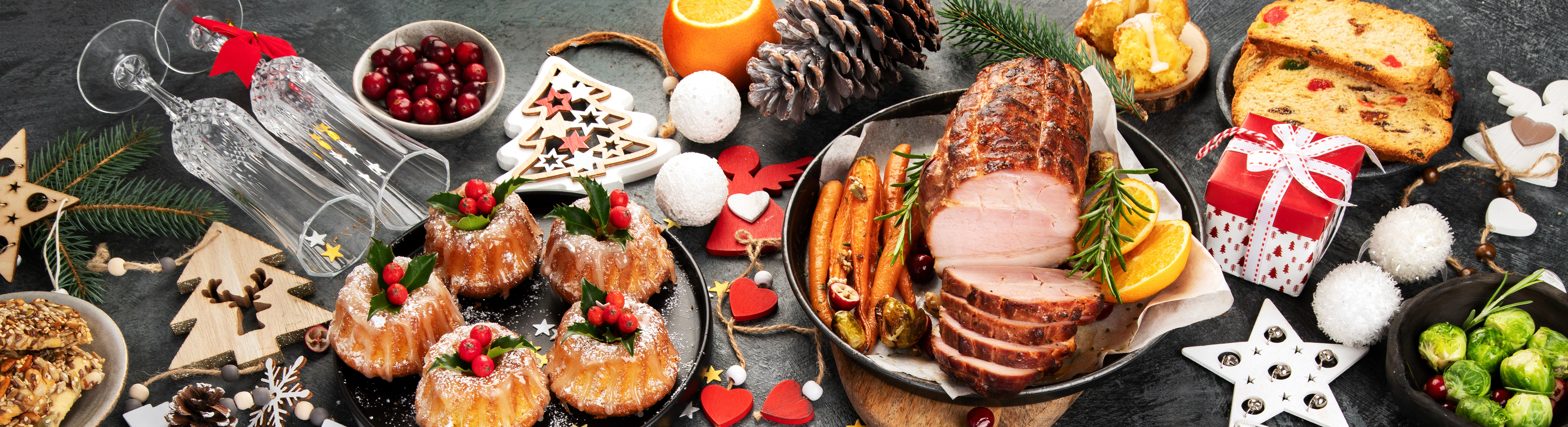 christmas dinner feast and decorations