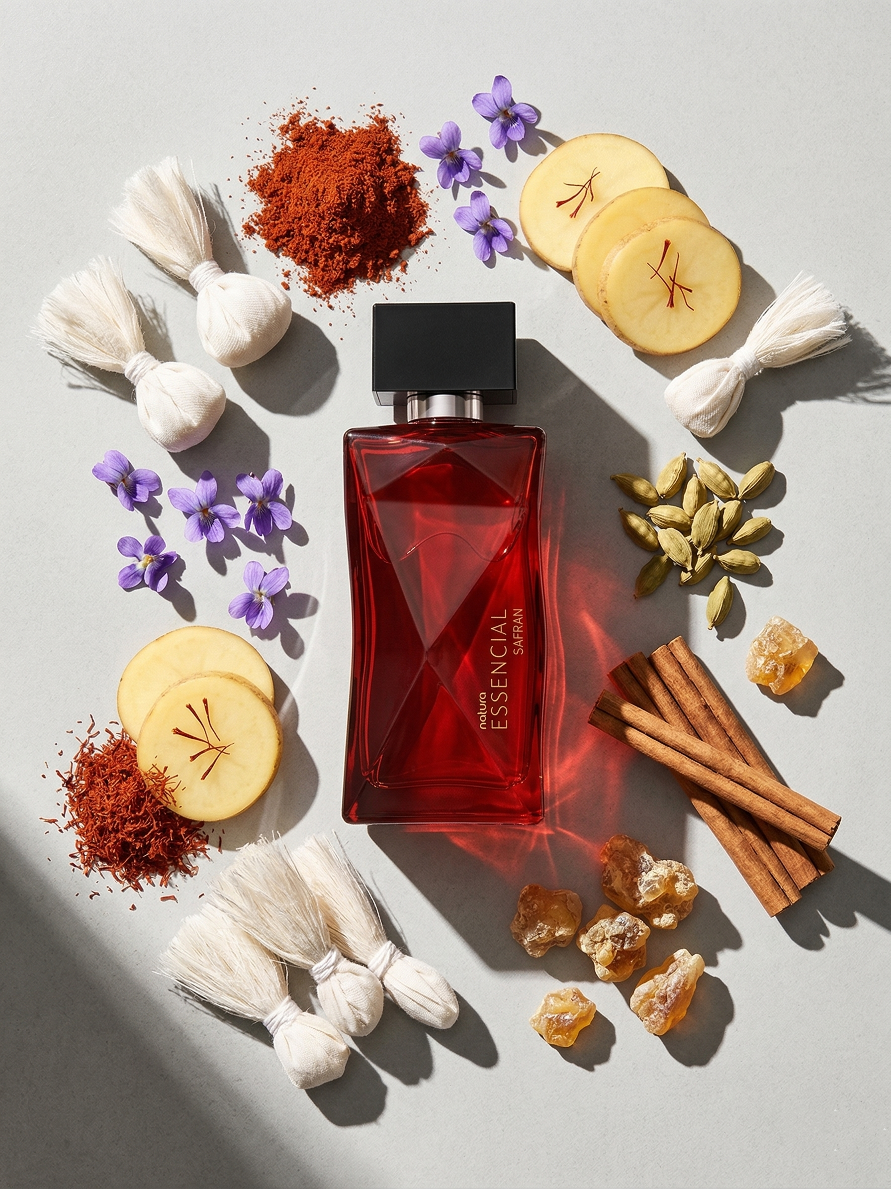 Natura Essencial Safran detalhe frasco