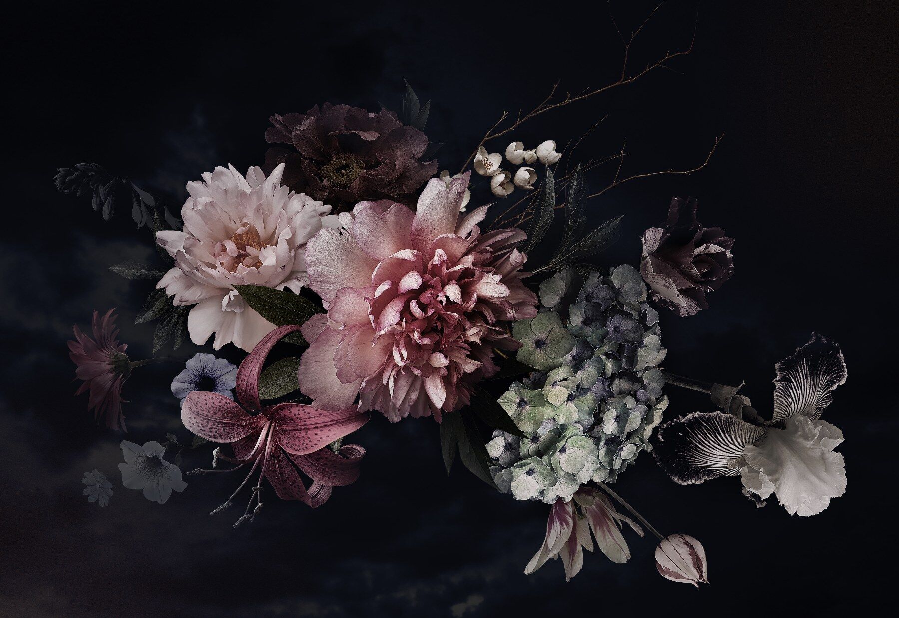 Vintage styled flowers on a dark background
