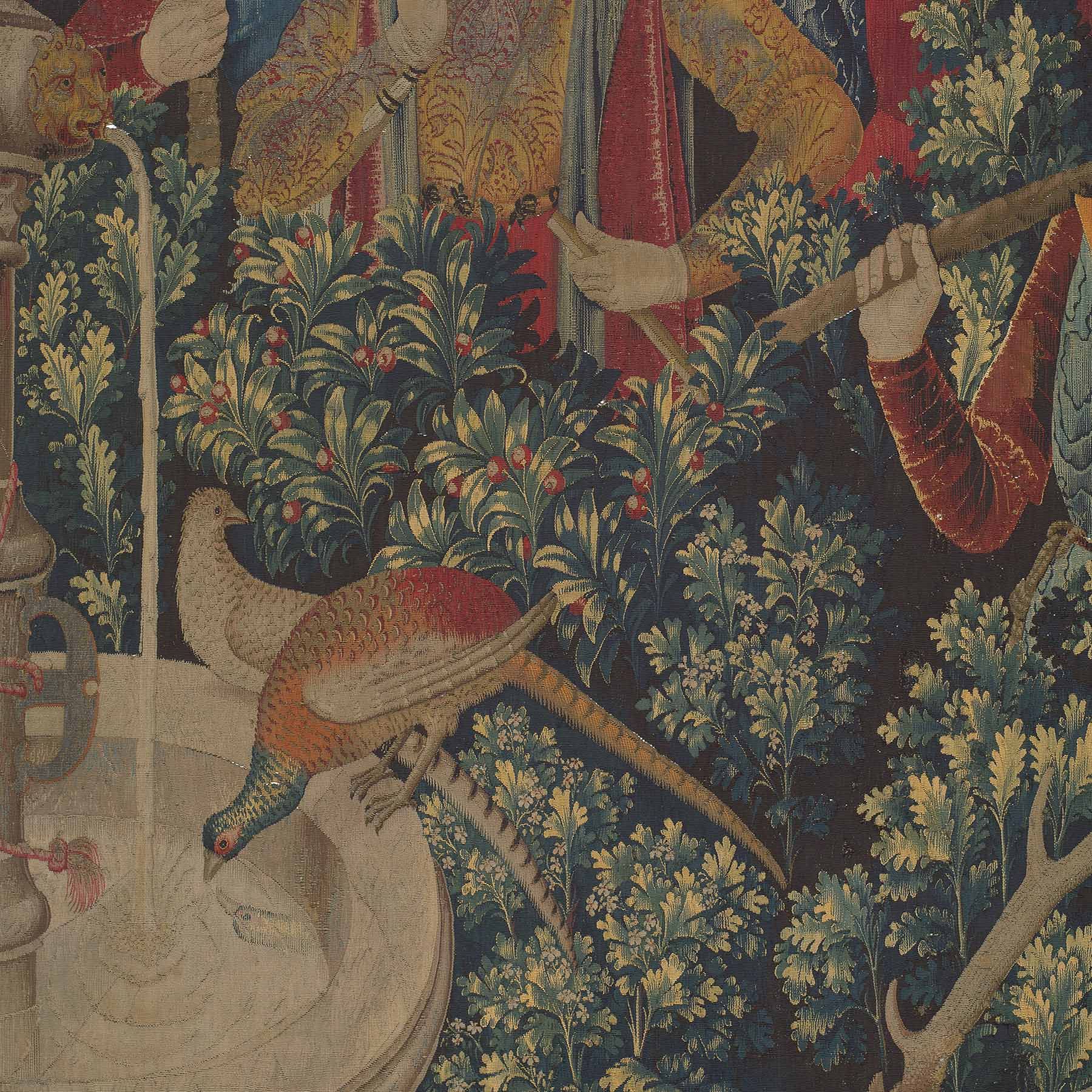 The Unicorn Purifies Water, Metropolitan Museum Cloisters Details with Partridges.