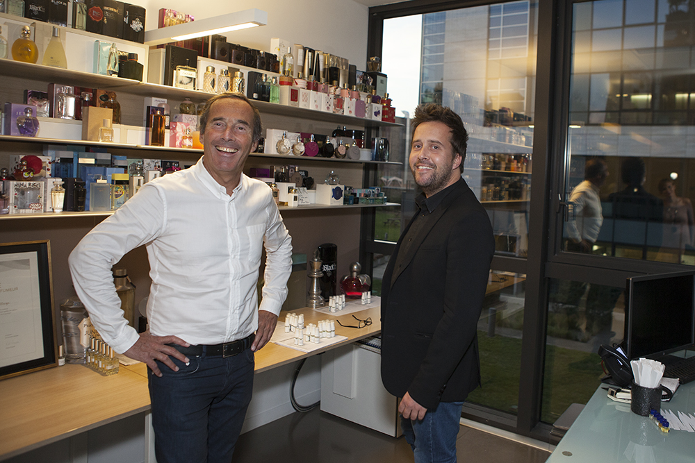 Olivier Cresp and his son Sebastian in Firmenich's office