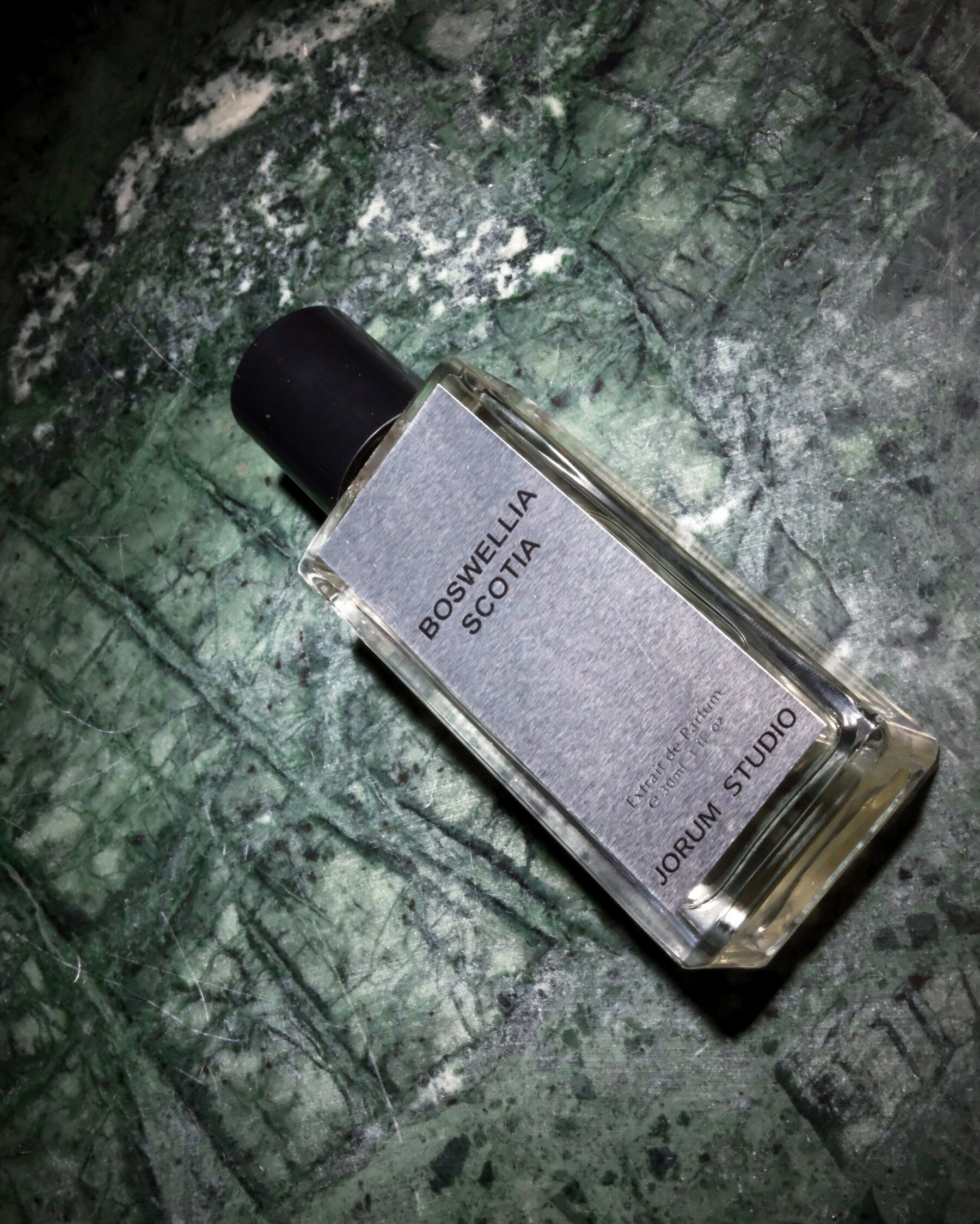Boswellia Scotia by Jorum laid on a verdigris green surface