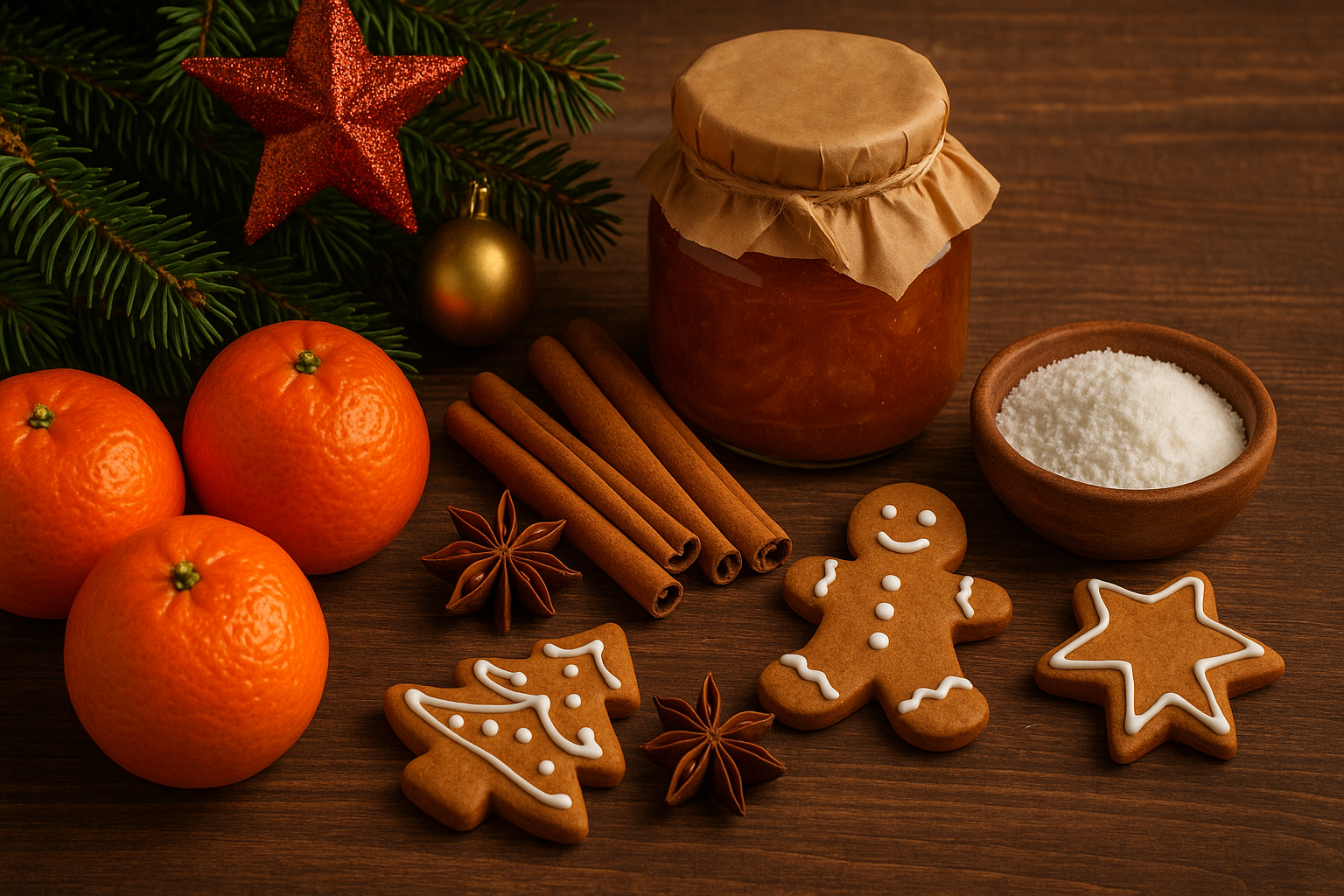 Perníčky vedle vánočního stromečku