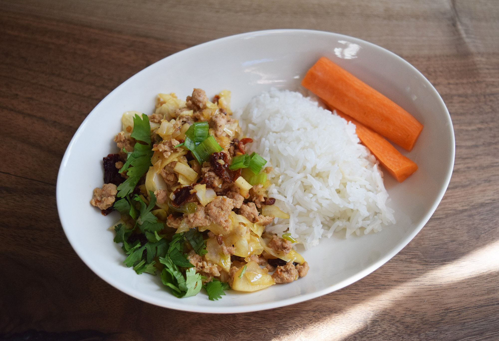 The finished dish of Picked Cabbage with Minced Pork.