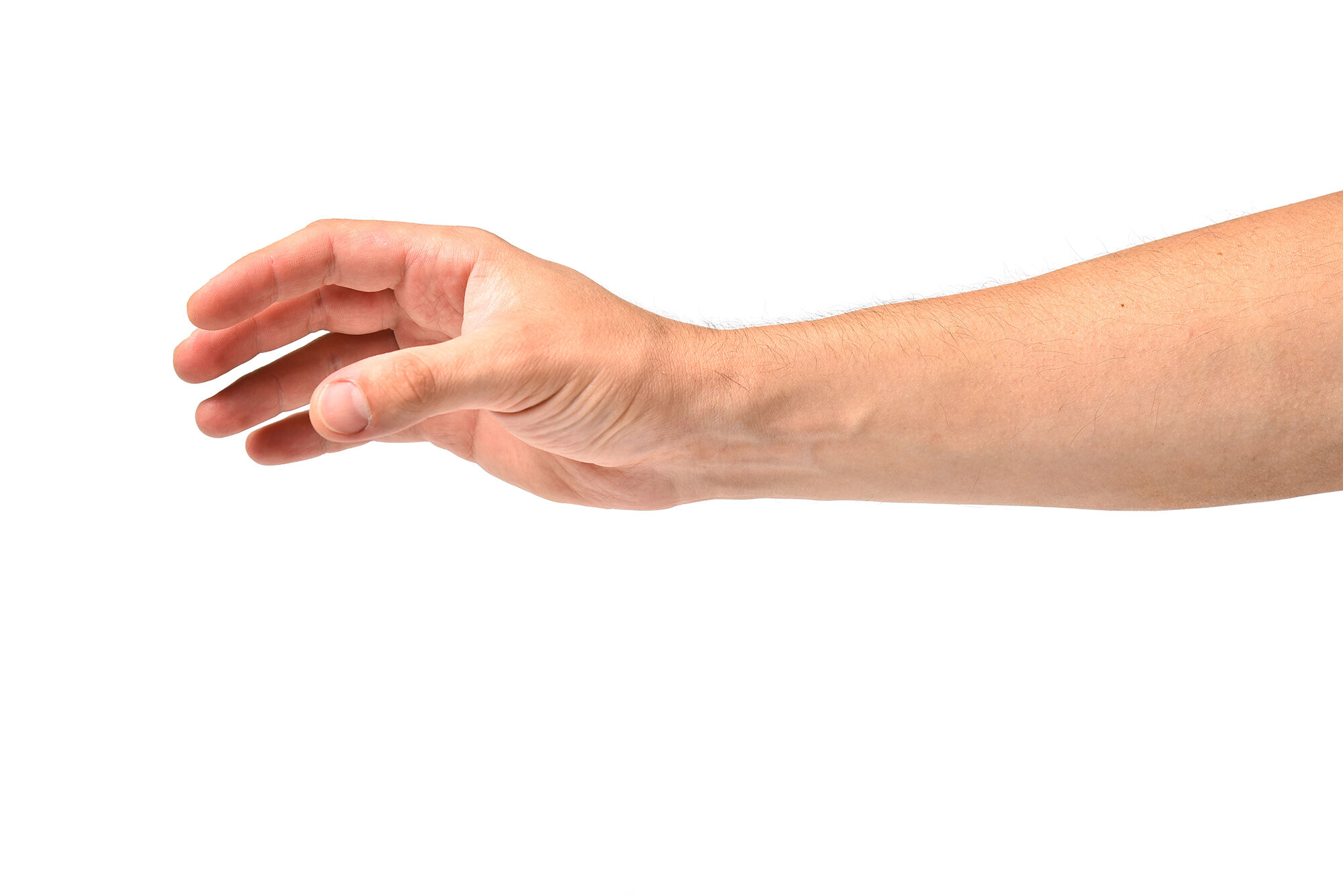 Reaching arm across the table.