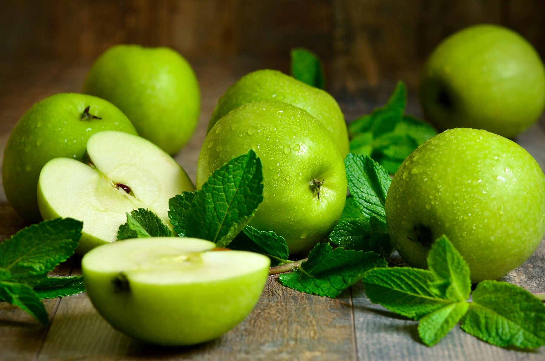 Green apples arranged in a group