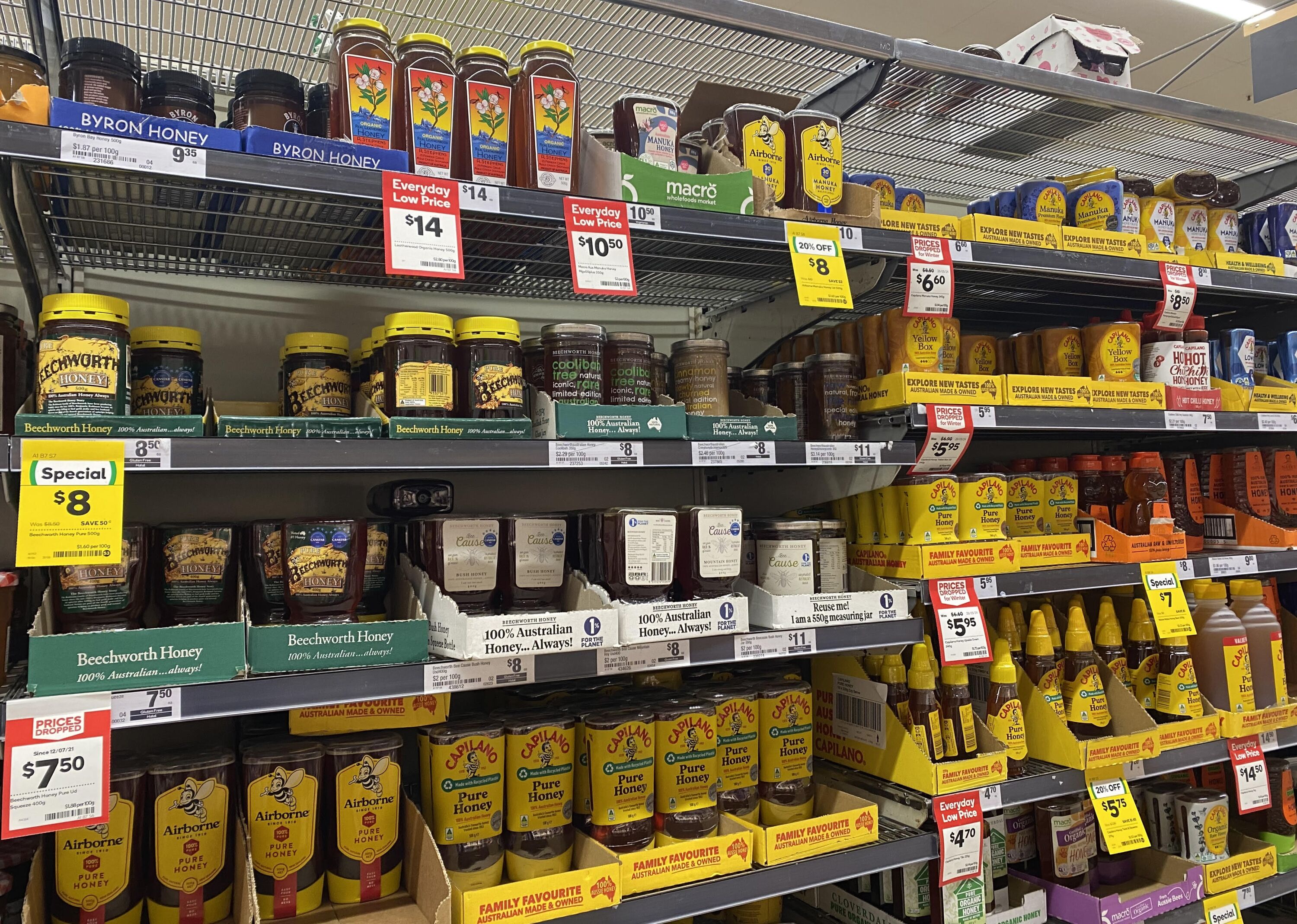 Honey fond in a typical Australian supermarket