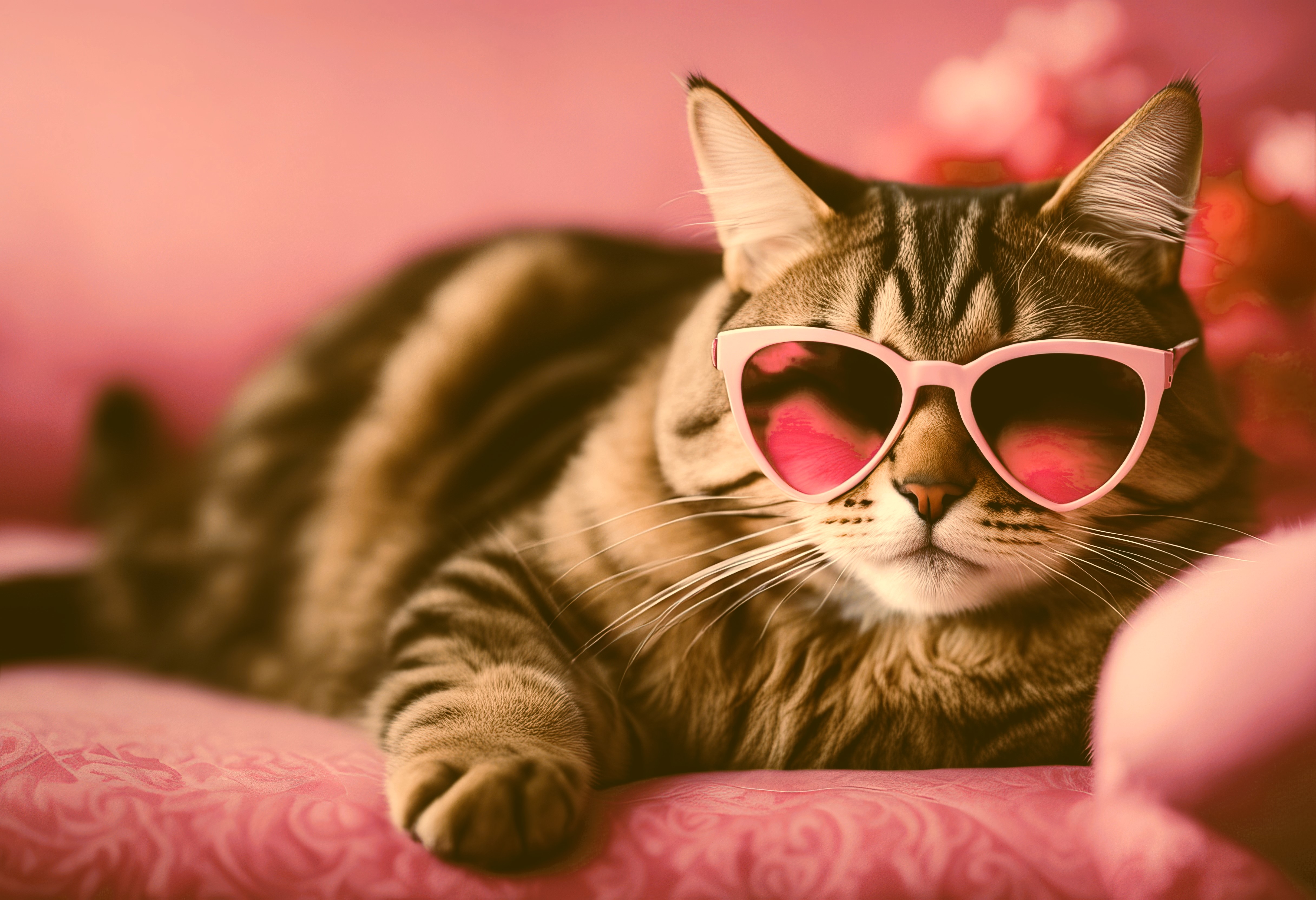 cute kitty cat wearing pink heartshaped sunnies