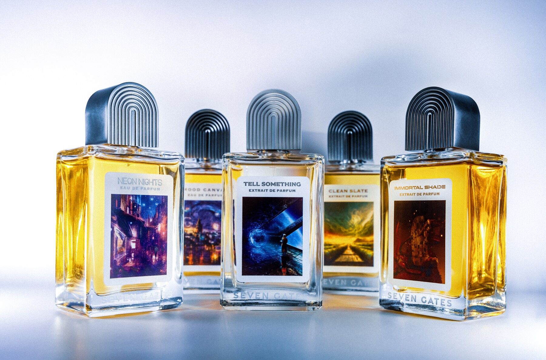 A group of Seven Gates perfumes together