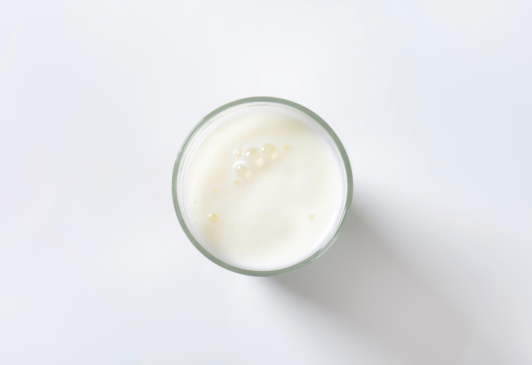 A glass of milk viewed from above