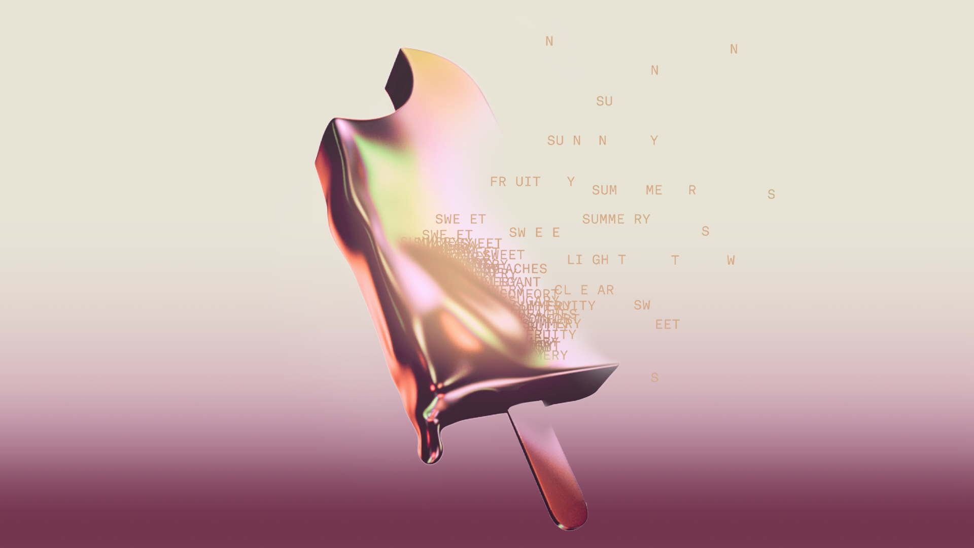 An ice lolly transforming into words associated with perfumery