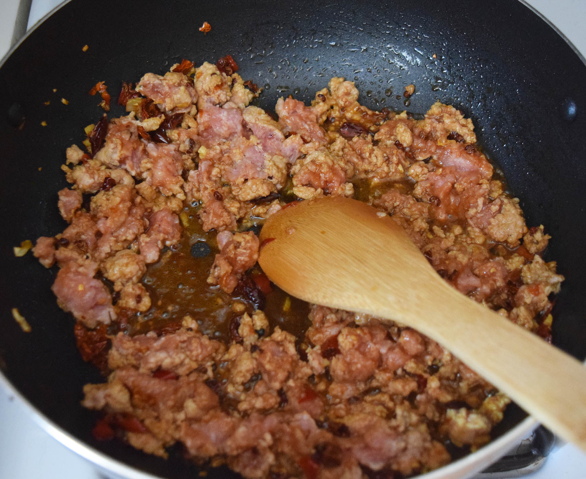 Cooking the pork.
