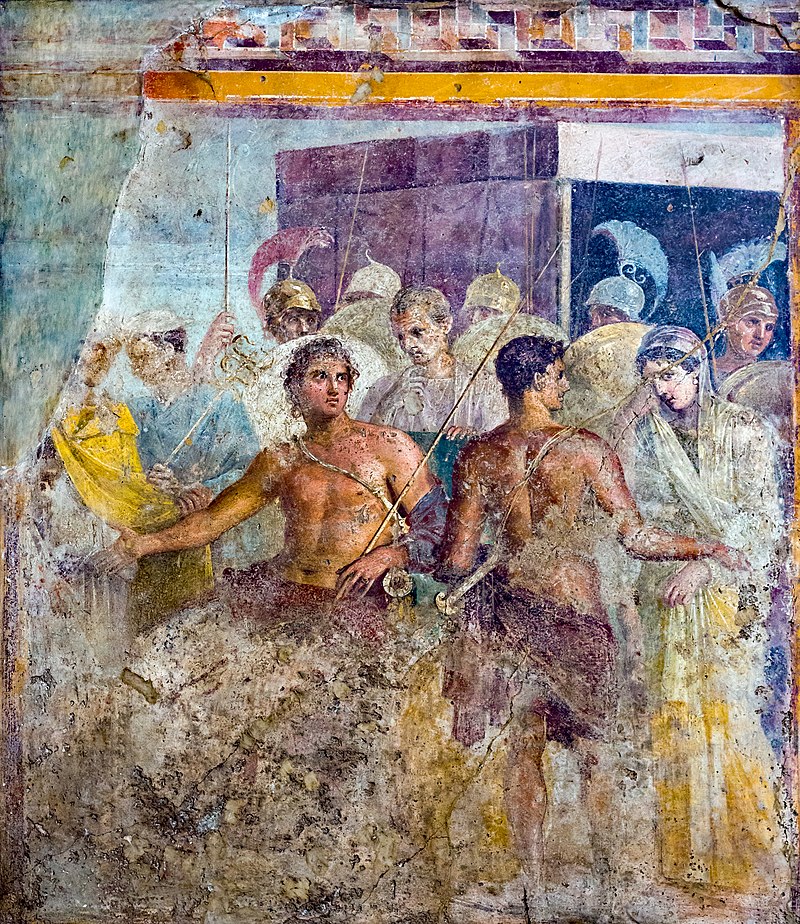 achilles cedeing Briseis to Agamemnon Pompeia fresco