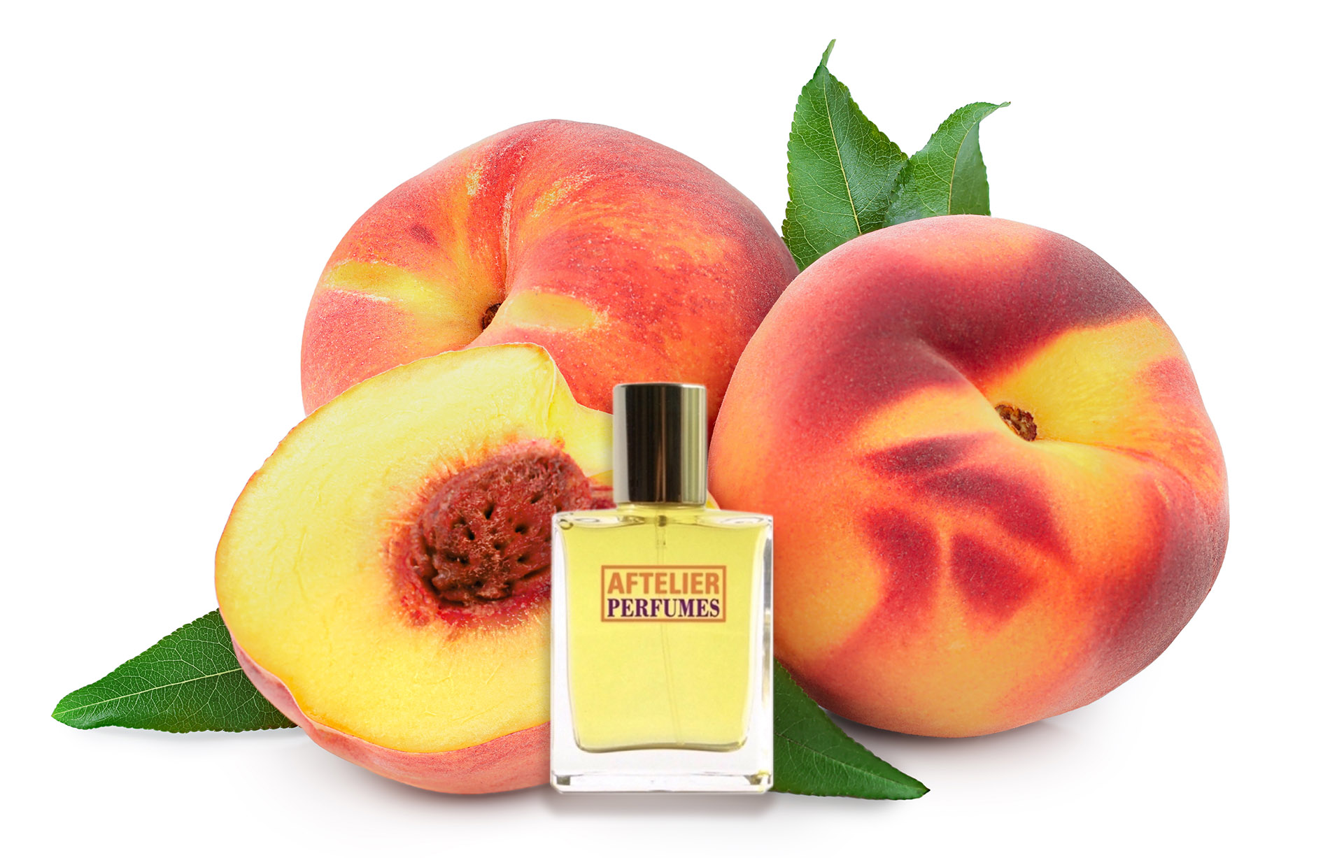 Hey Jude perfume by Aftelier in front of peaches.