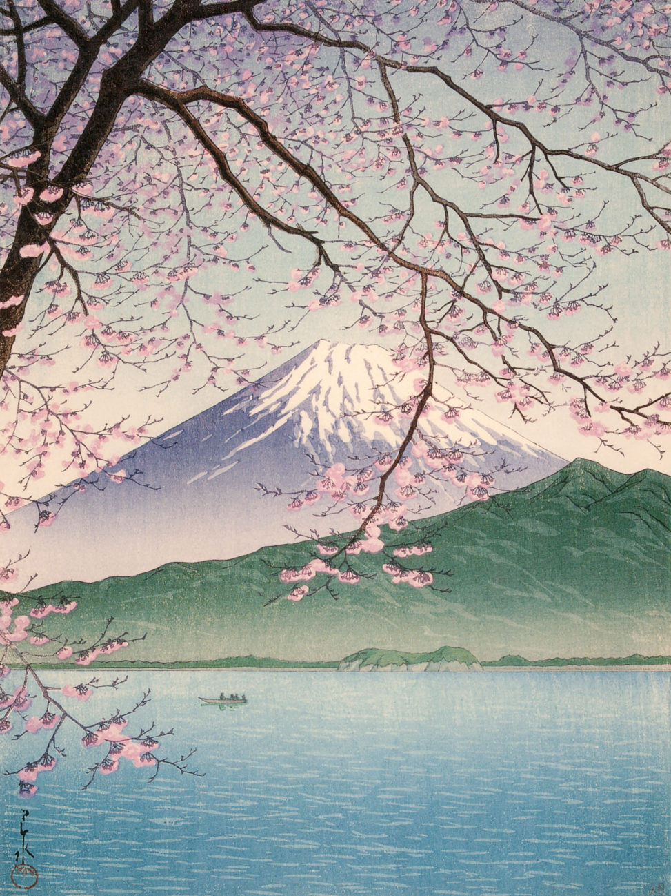 Kawase Hasui, Kishou Nishi-Izu, Pohled na Fudži z poloostrova Izu jižně od Tokia, 1937