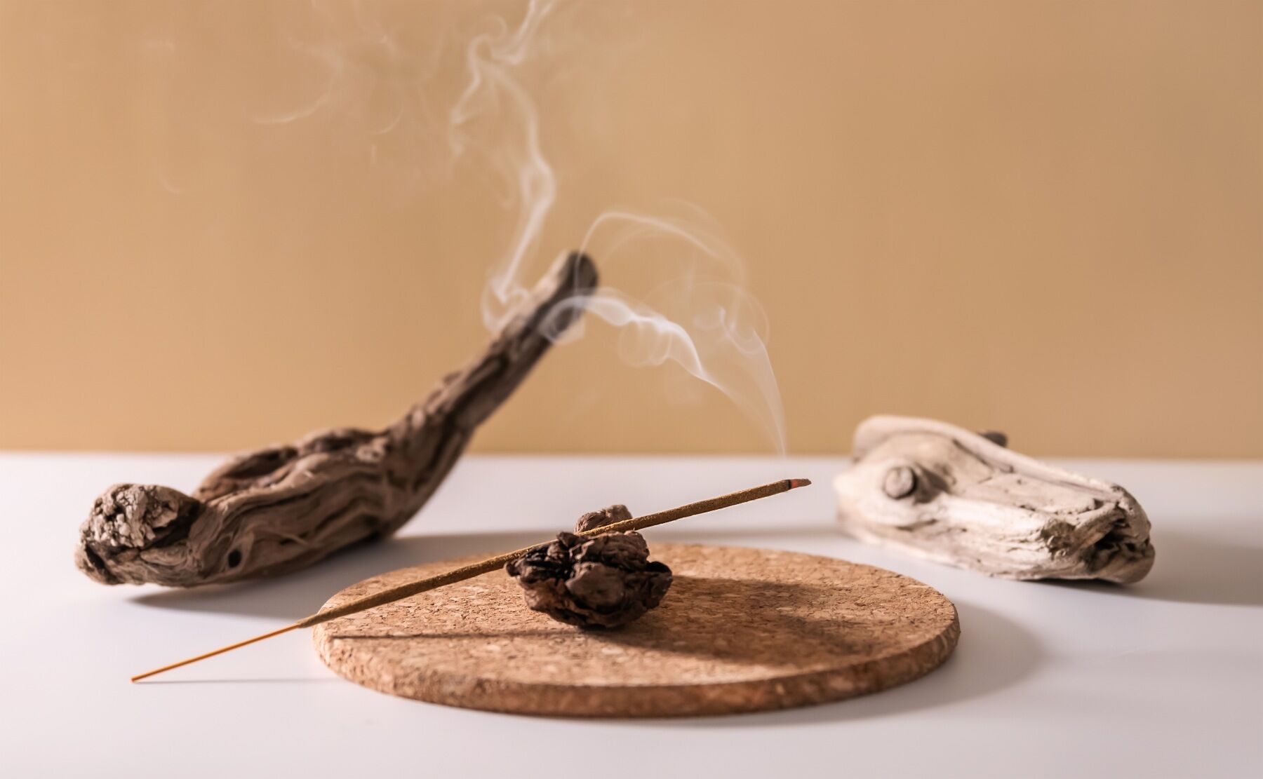 Sandalwood incense in a burner