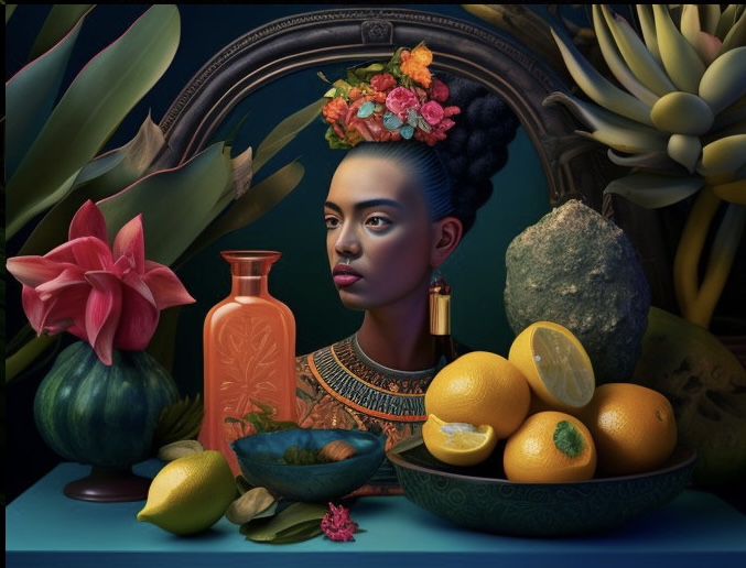 Visualization of the olfactory notes of Frida Kahlo's perfume by Midjourney