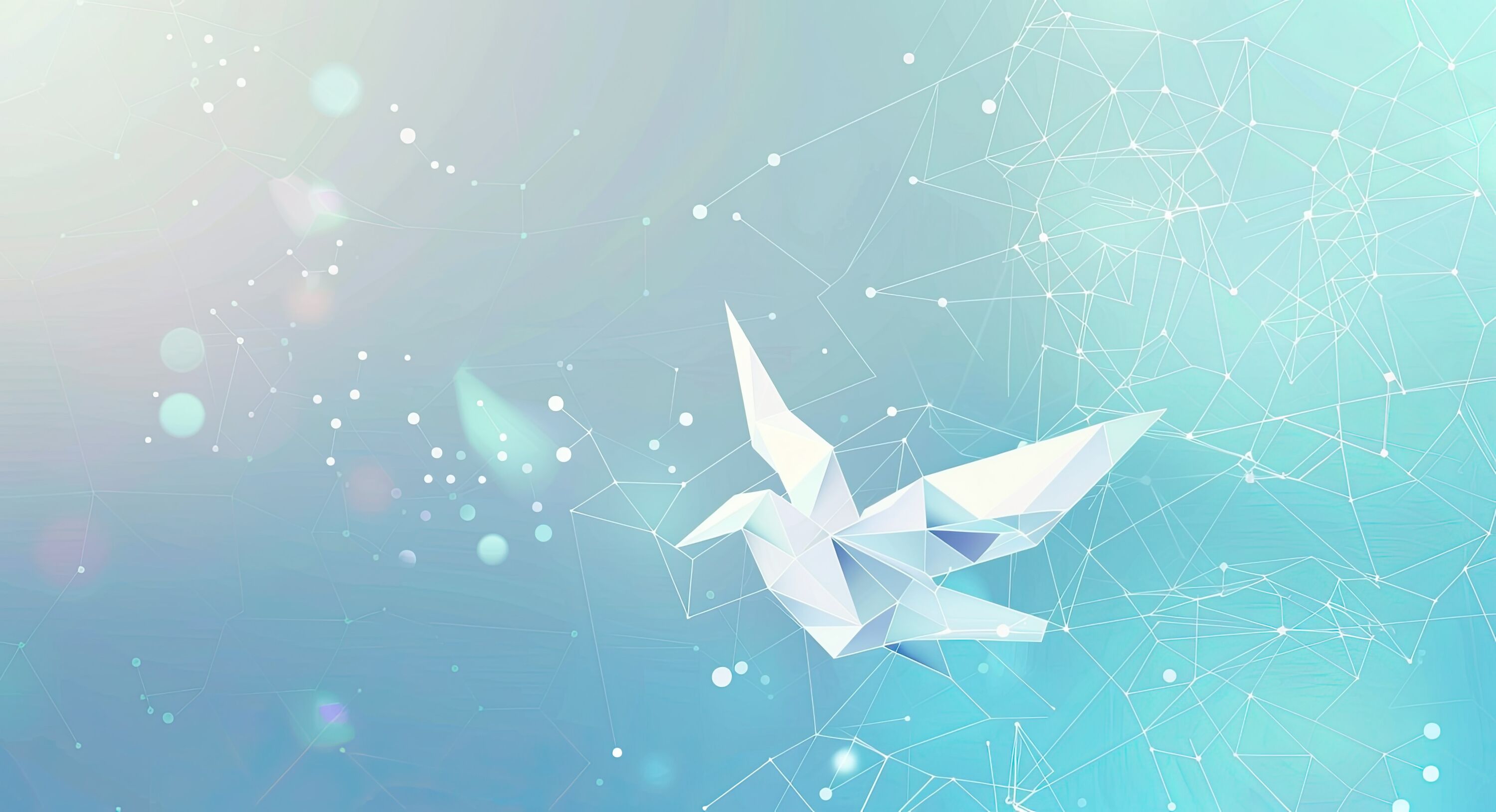 Dreamy oragami bird in a network of lines