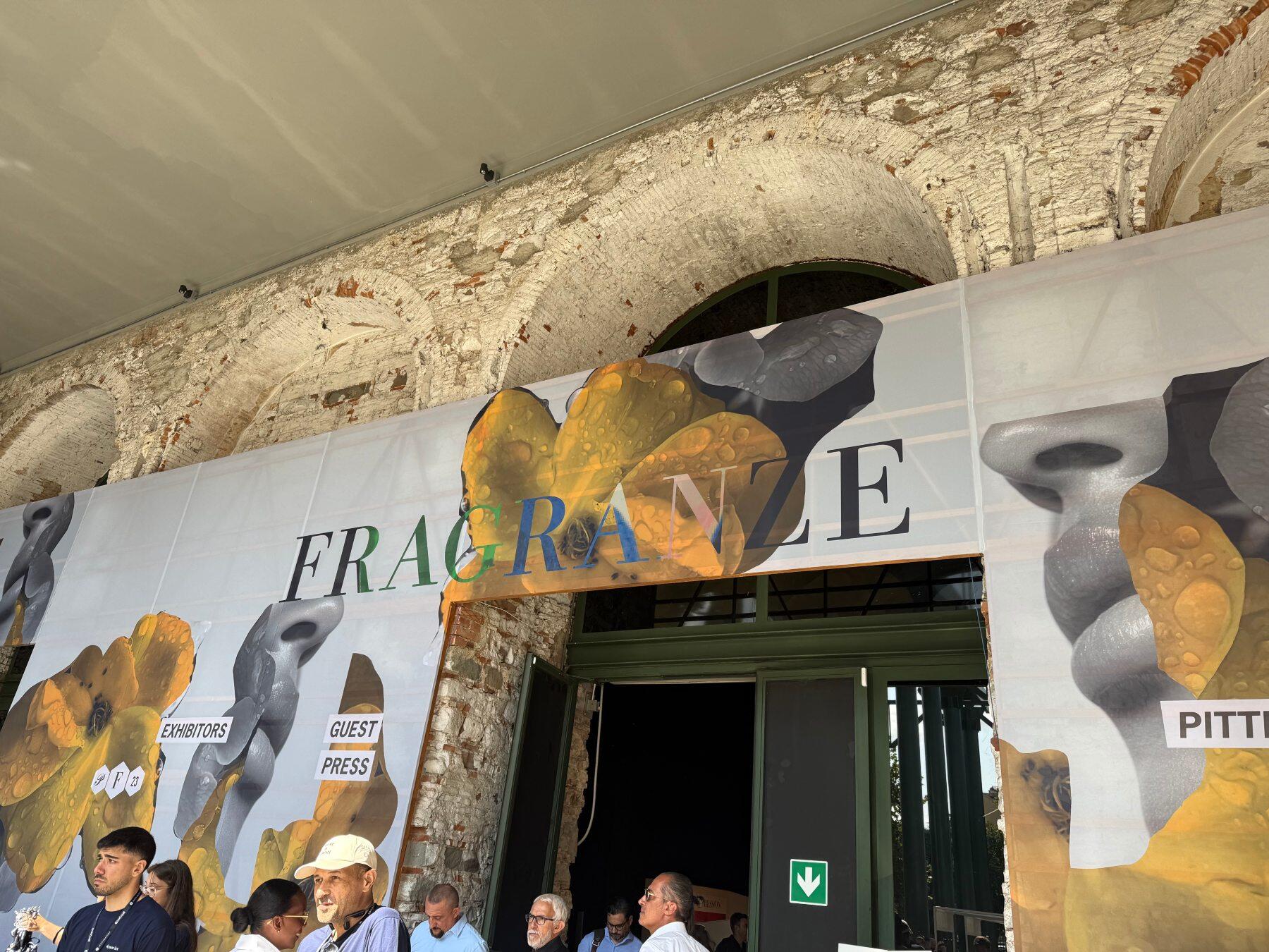 The exterior of Pitti fragranze showing a queue of people