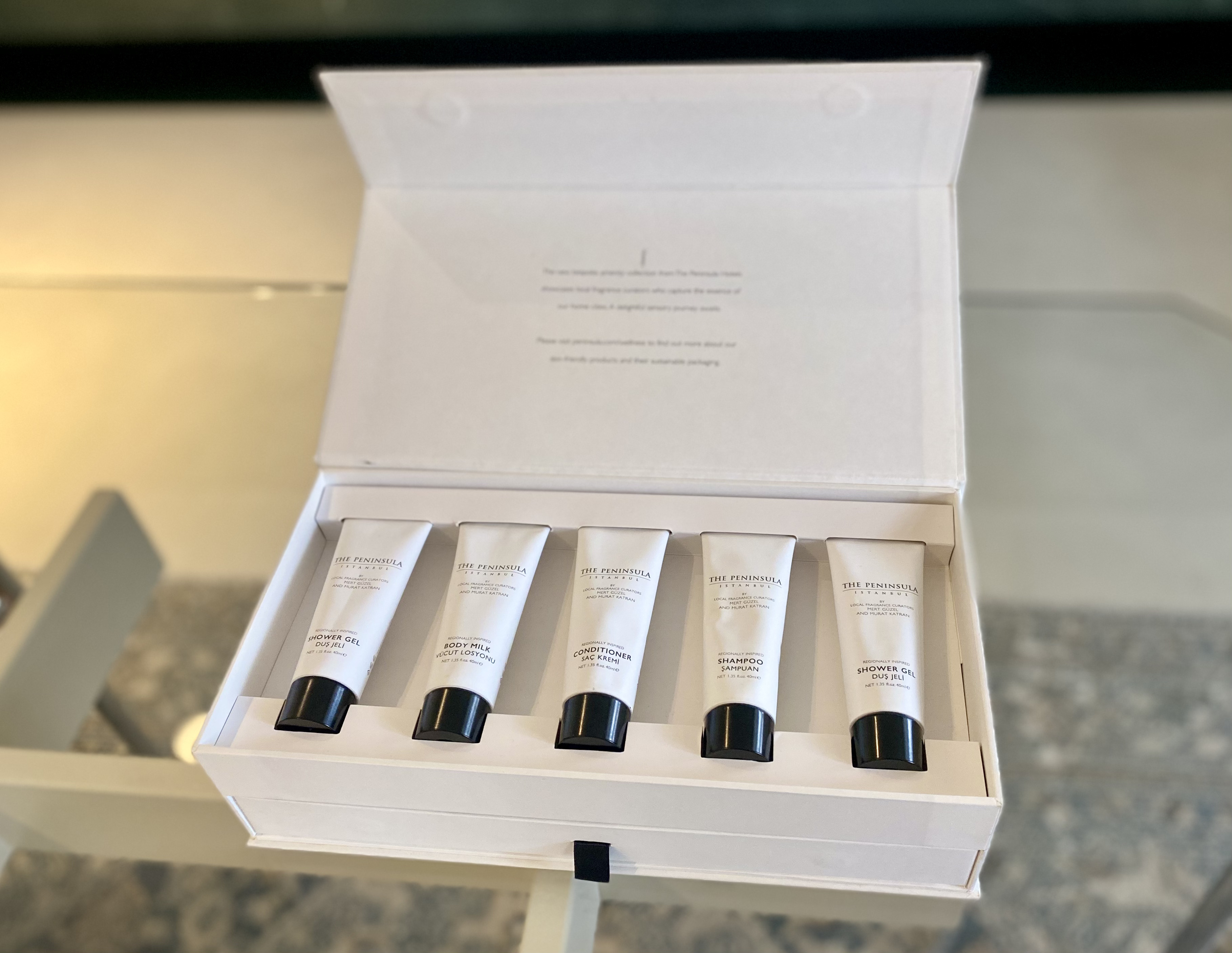 Perfumed cosmetic kit for Peninsula Hotel