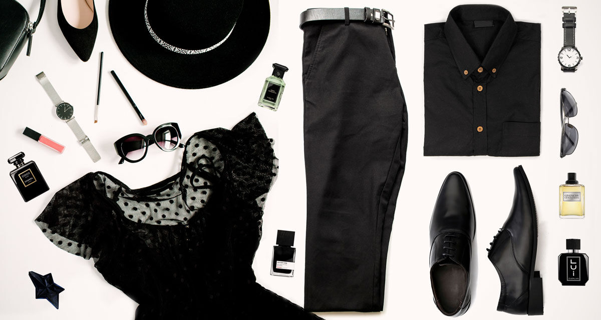 Black Outfits with perfumes for women and men
