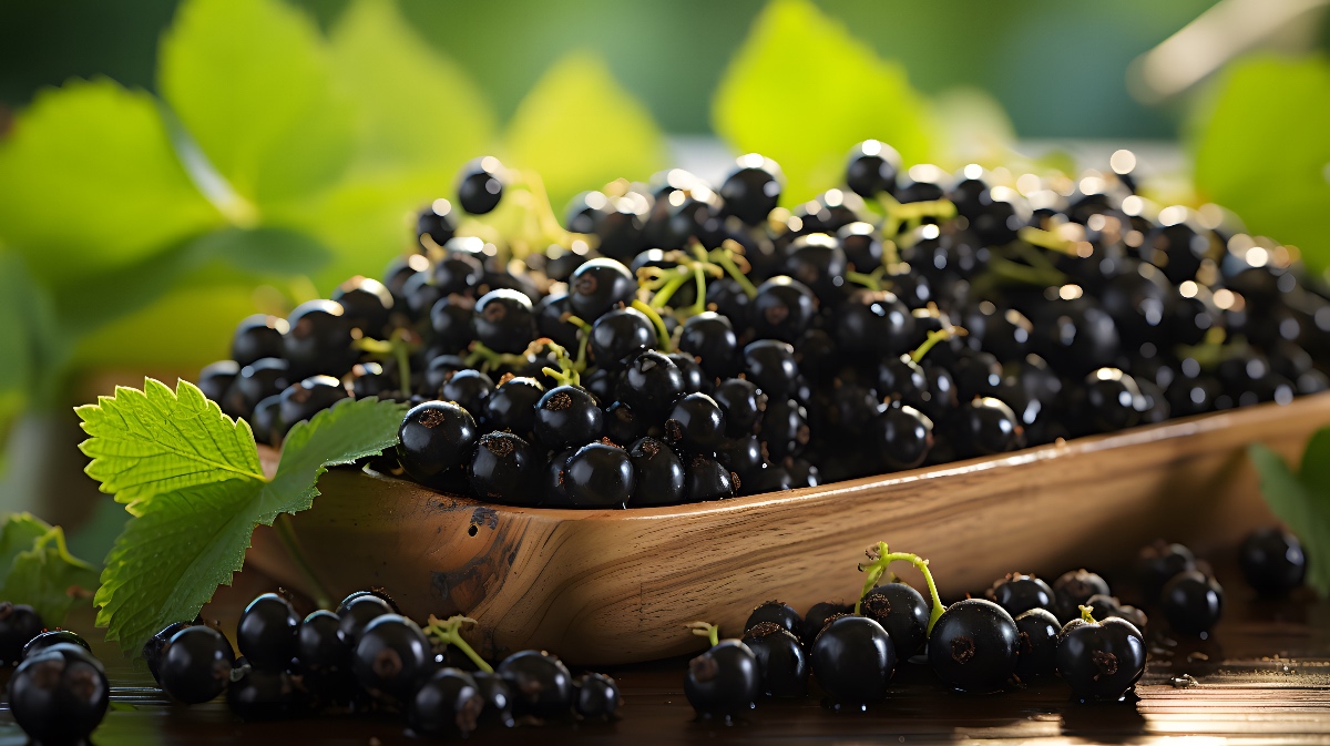 A bowl of black currants