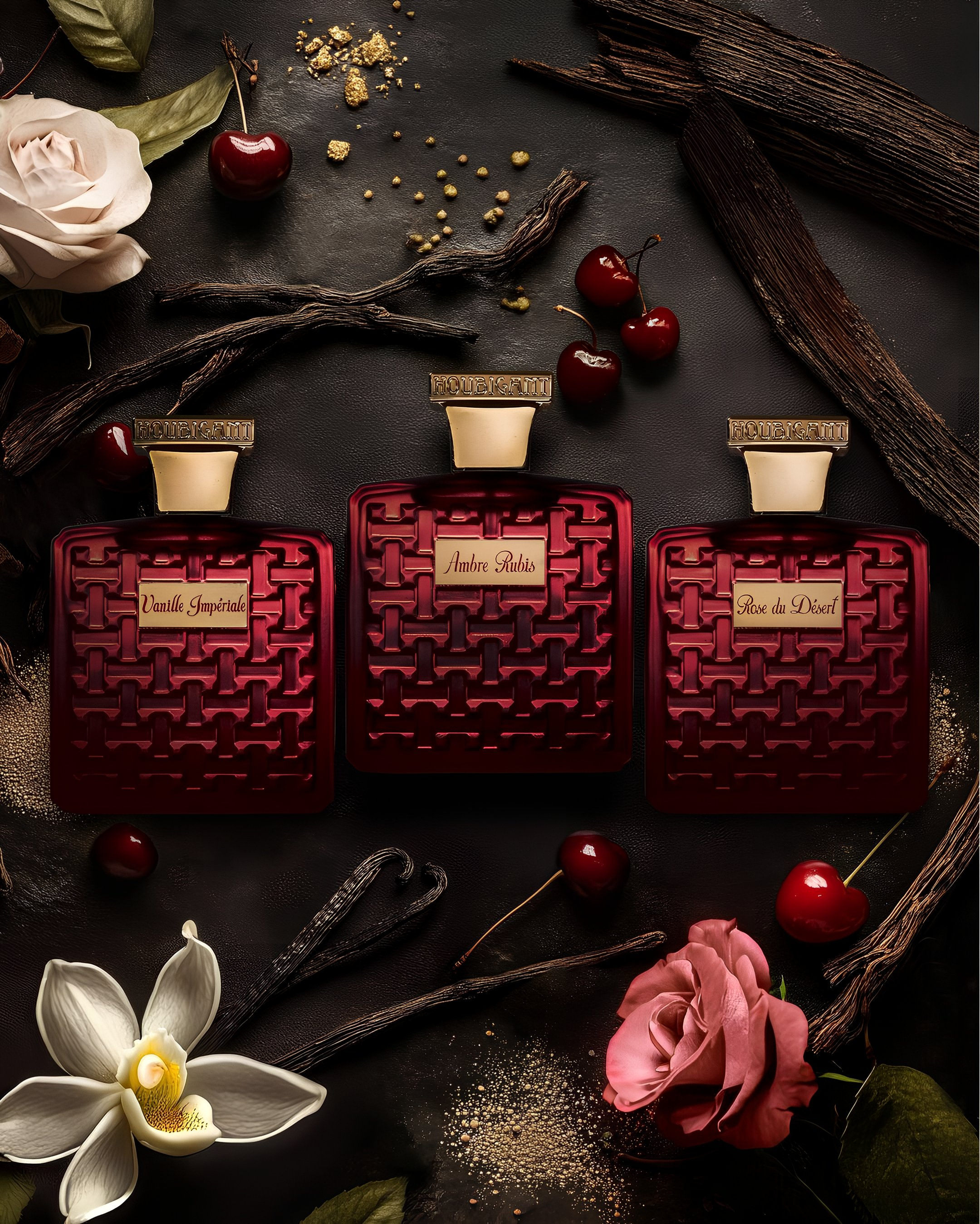 Houbigant Paris Les Ambres: Ambre Rubis, Rose du Désert и Vanille Impériale