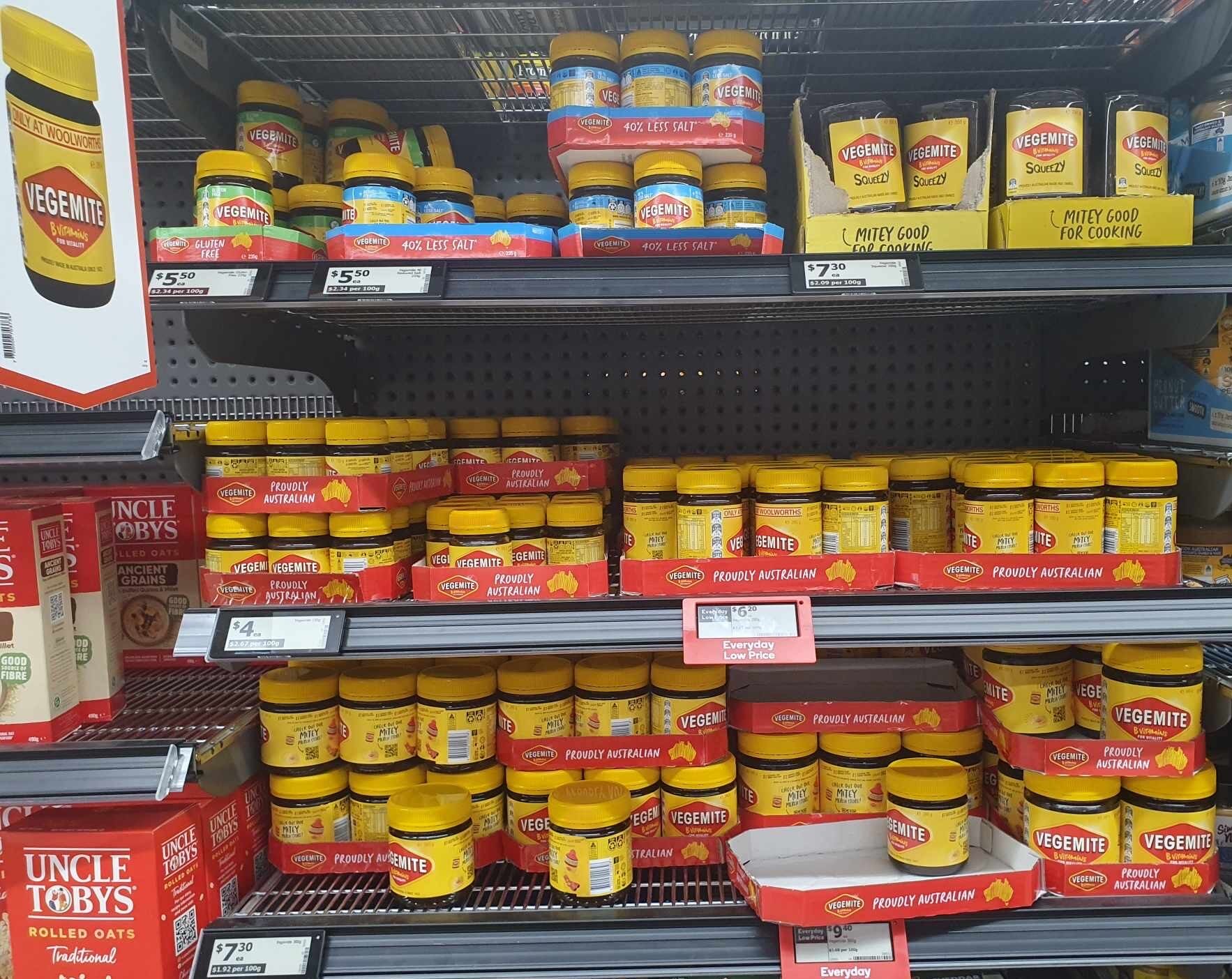 Vegemite on supermarket shelf