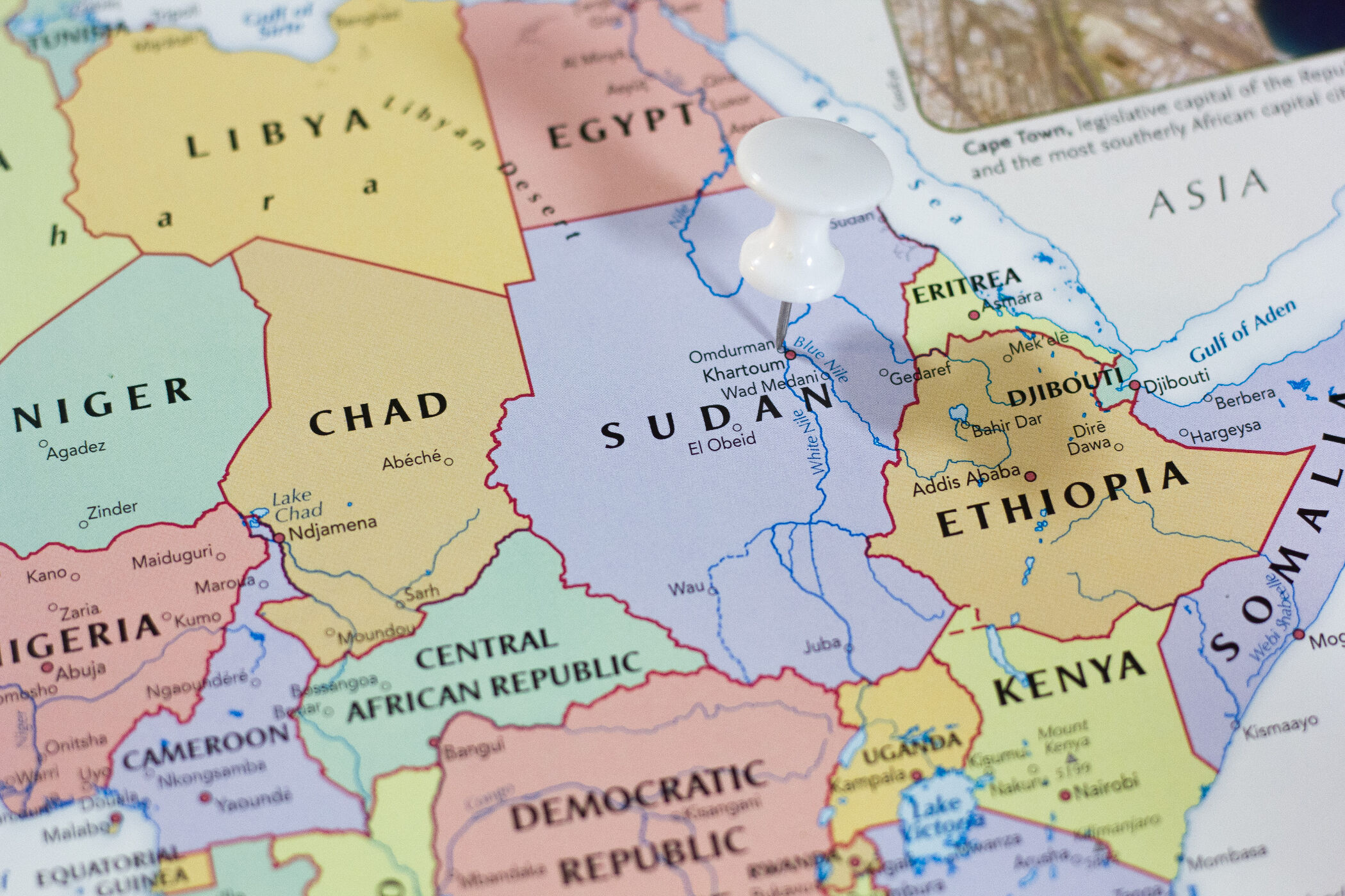 Sudan and surrounding countries on the map
