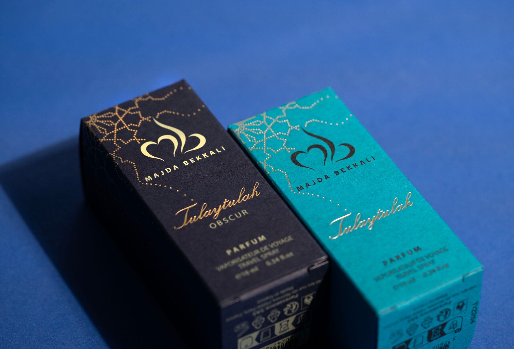 Tulaytulah original and Tulaytulah Obscur in 10ml boxes, one light and one dark blue