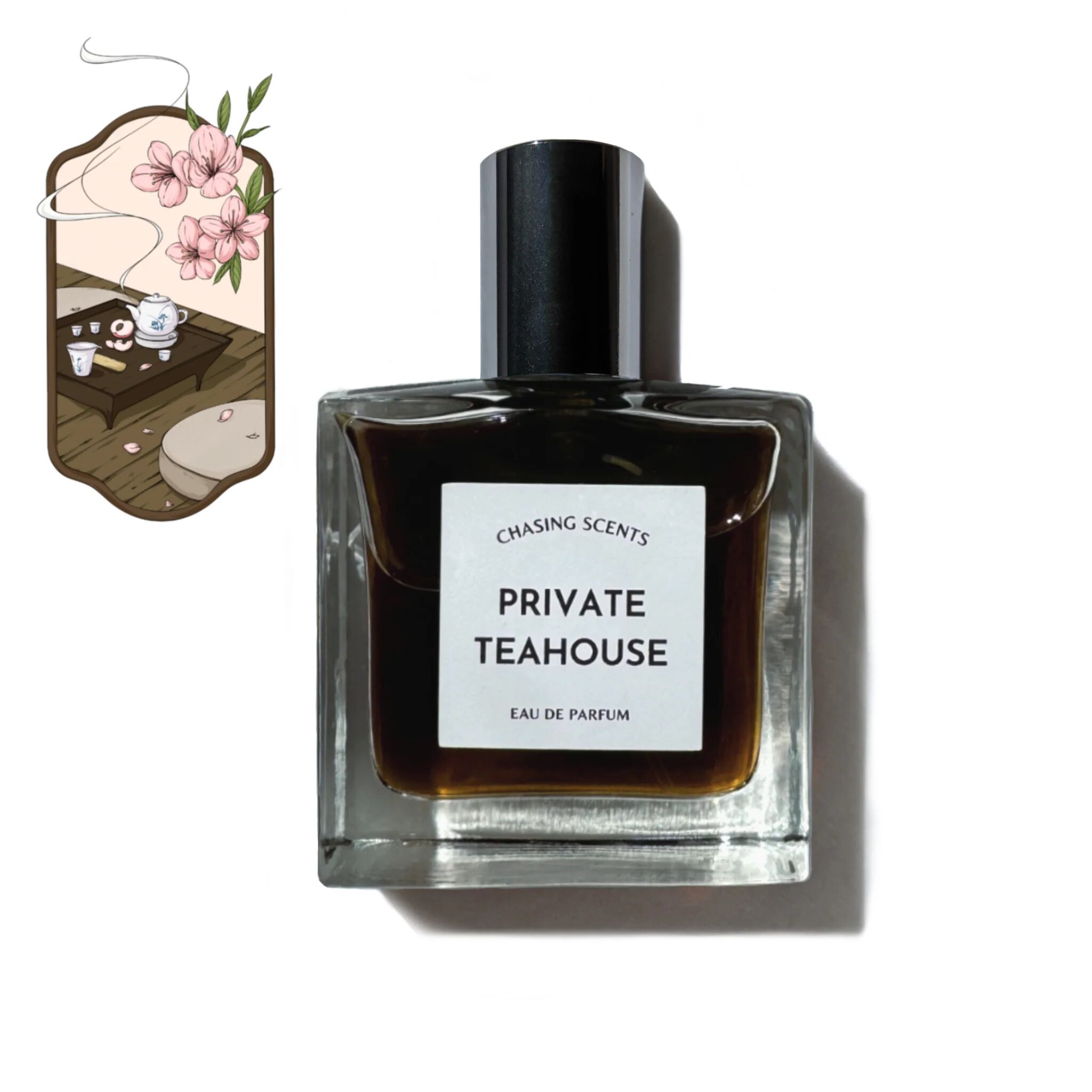 Chasing Scents Private Teahouse tea perfume featuring peach and lapsang souchong tea